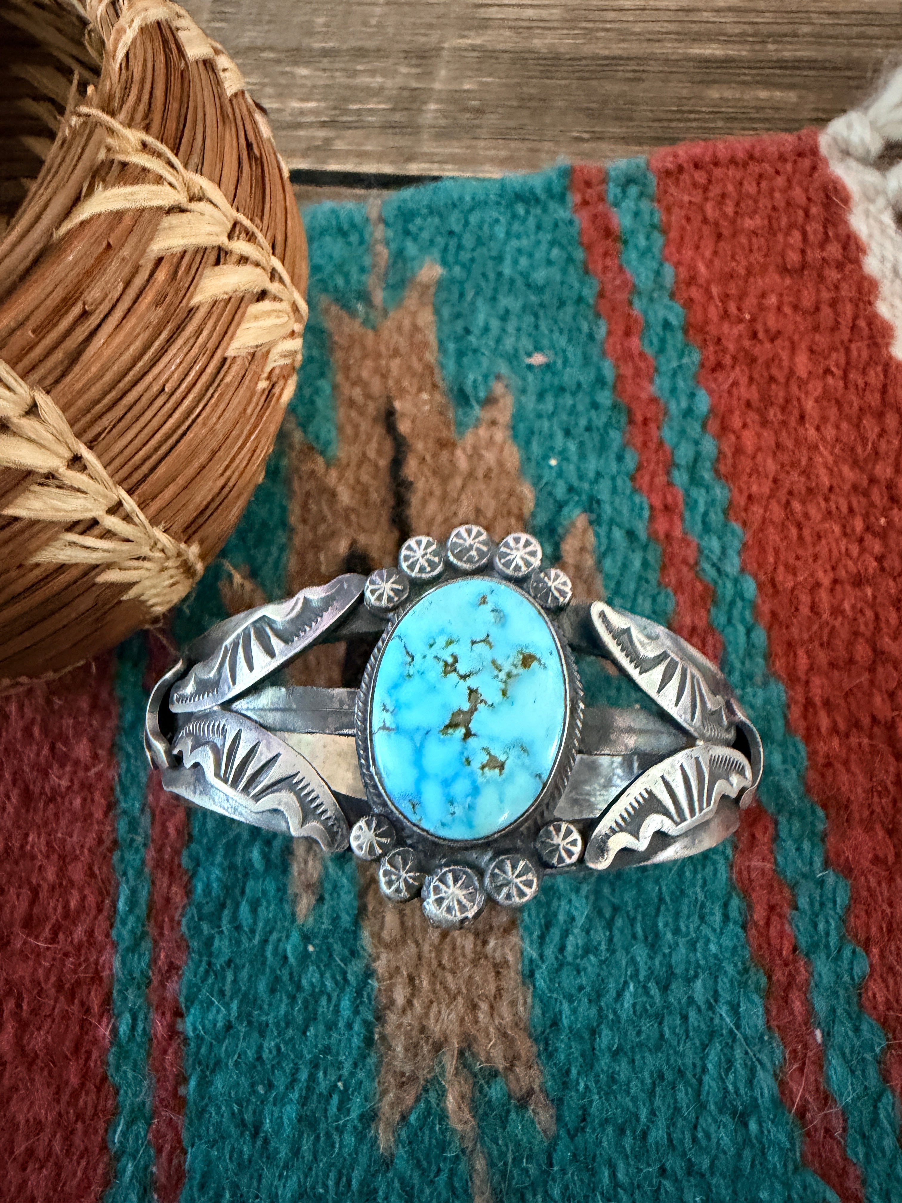Handcrafted Turquoise & Sterling Silver Cuff Bracelet by Gilbert Tom