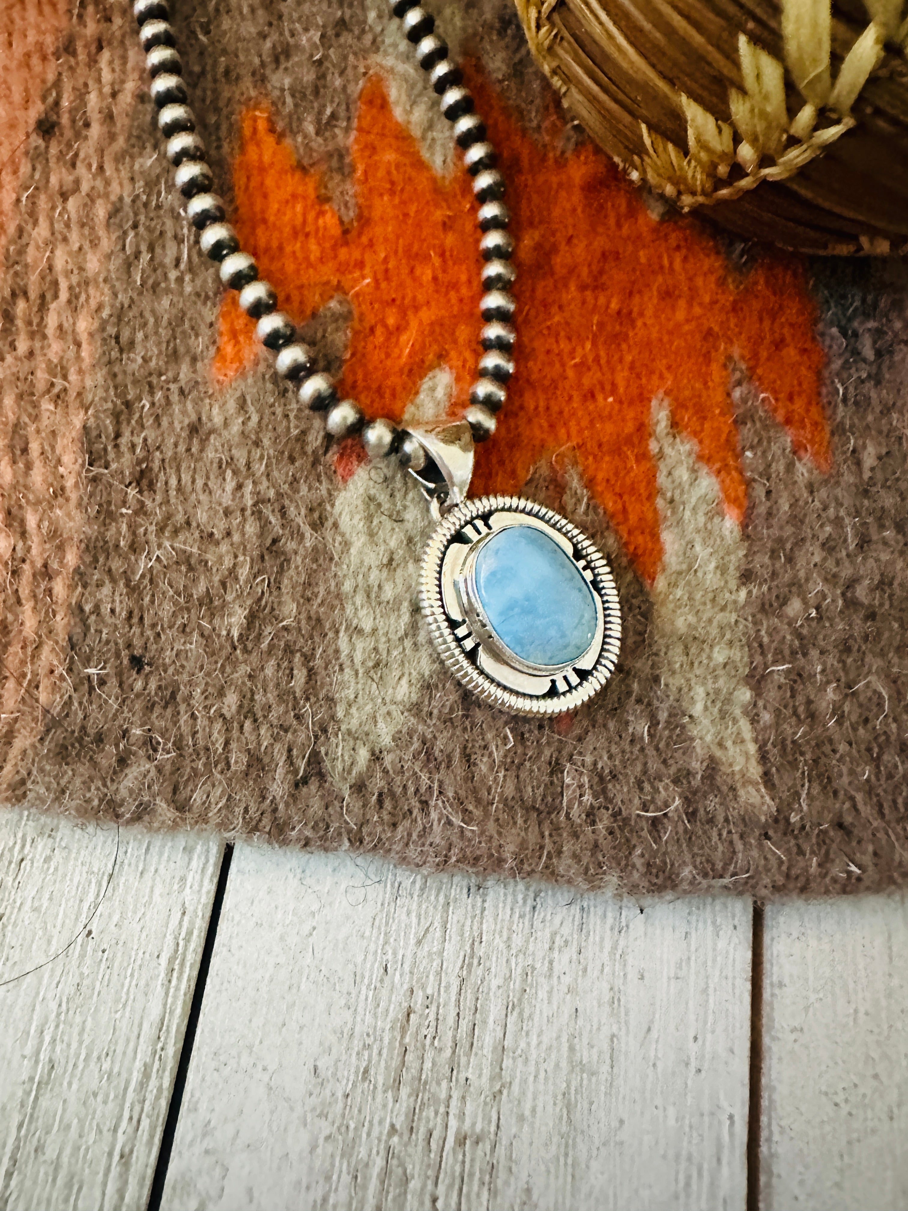 Navajo Sterling Silver & Larimar Pendant by Wydell Billie