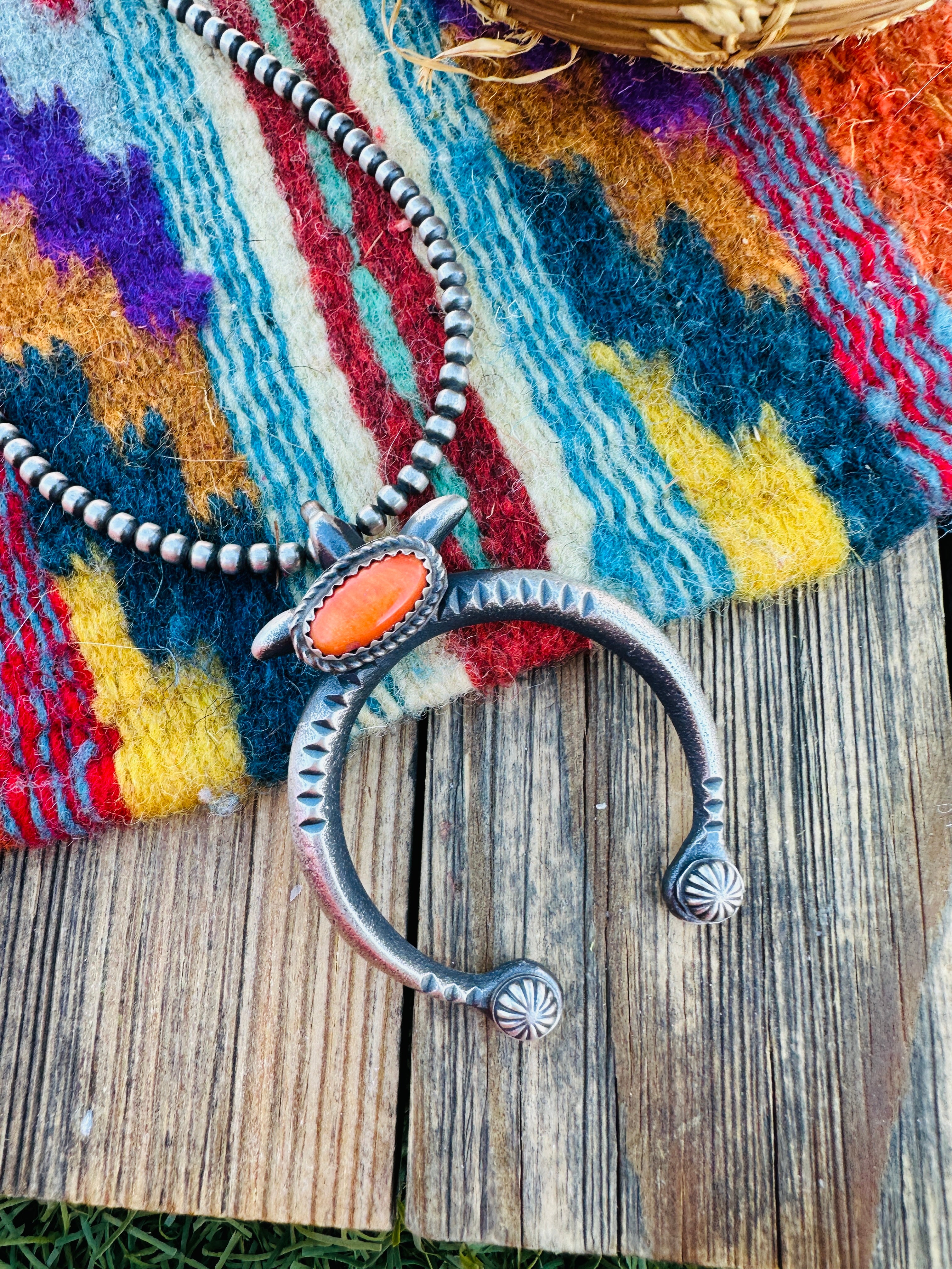 Handcrafted Sterling Silver & Orange Spiny Naja Pendant by Martha Cayatineto