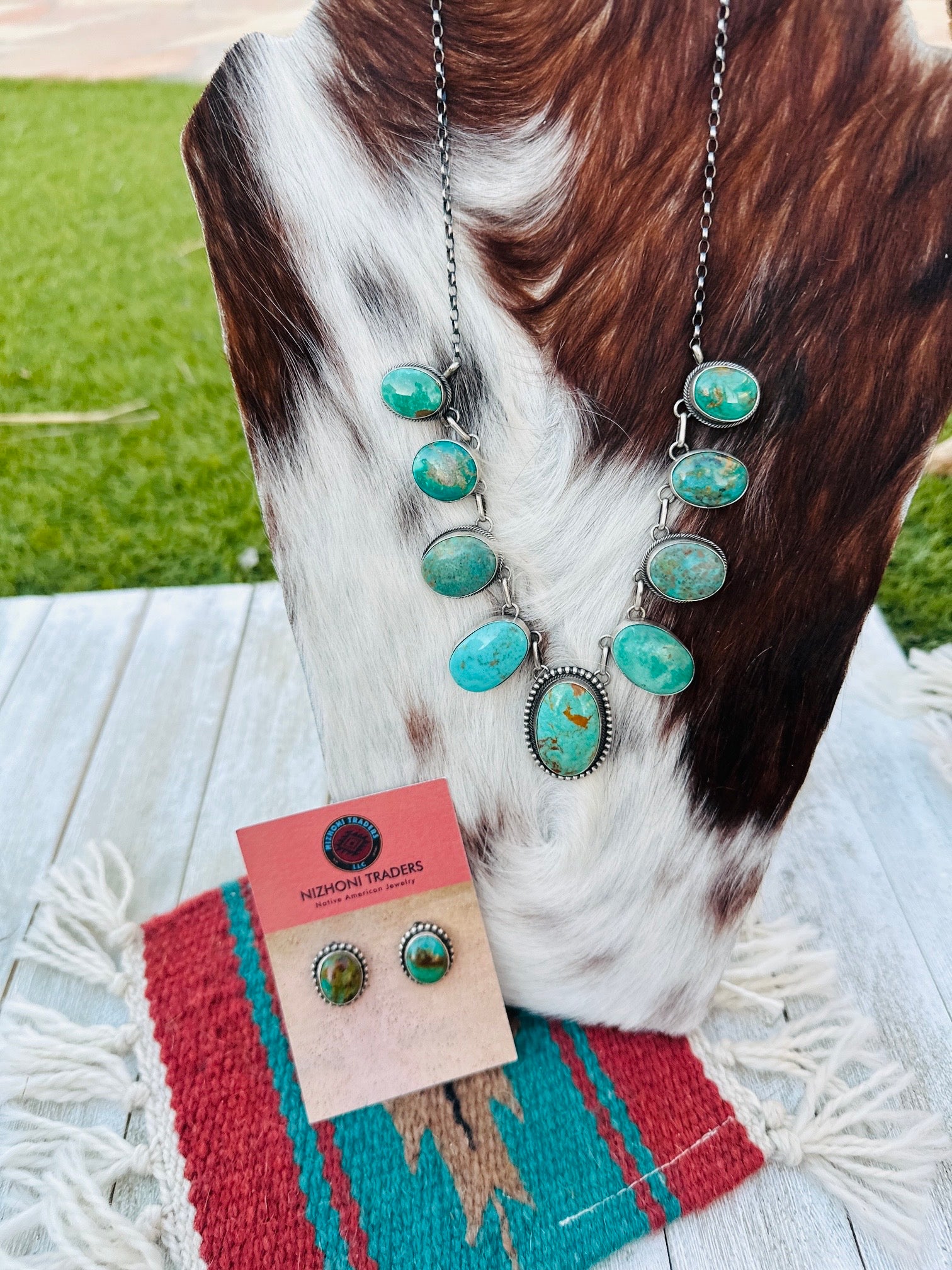 Handcrafted Royston Turquoise & Sterling Silver Necklace and Earring Set