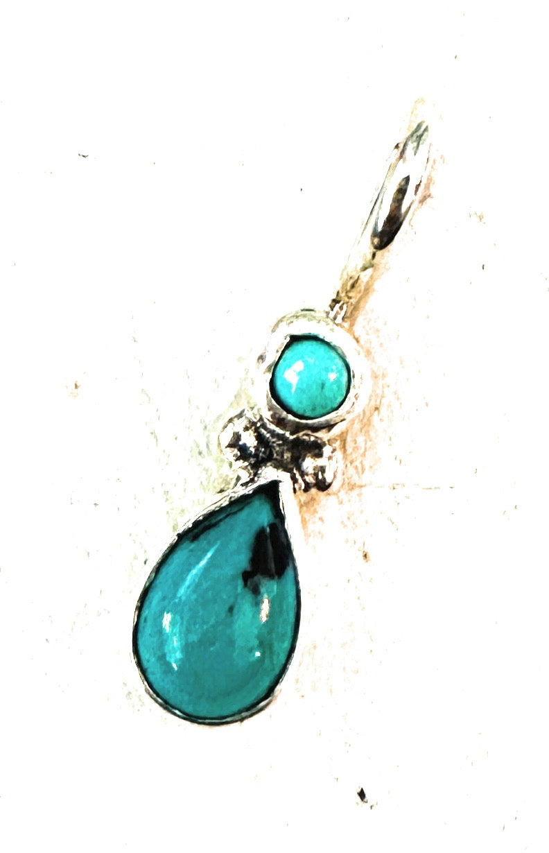 Navajo Turquoise & Sterling Silver Two-Stone Pendant