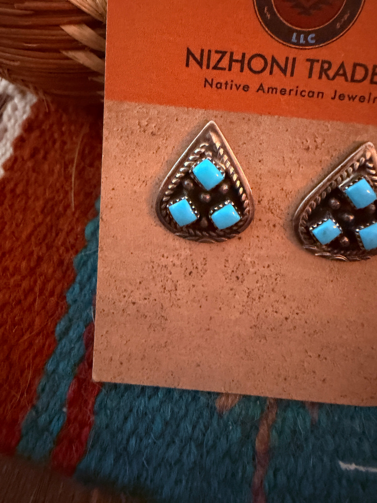 Old Pawn Handcrafted Sterling Silver & Turquoise Post Earrings