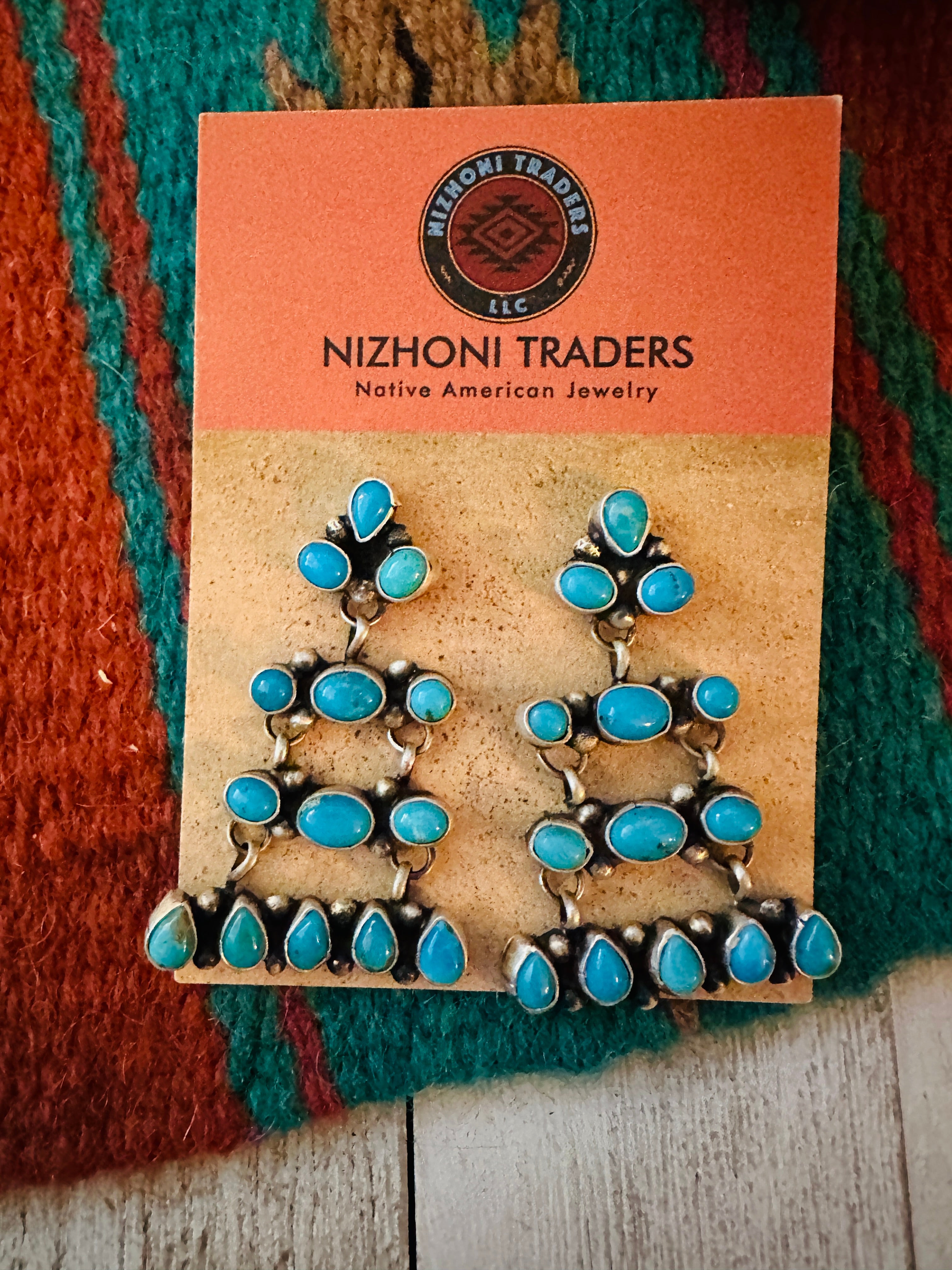 Navajo Sleeping Beauty Turquoise & Sterling Silver Chandelier Dangle Earrings