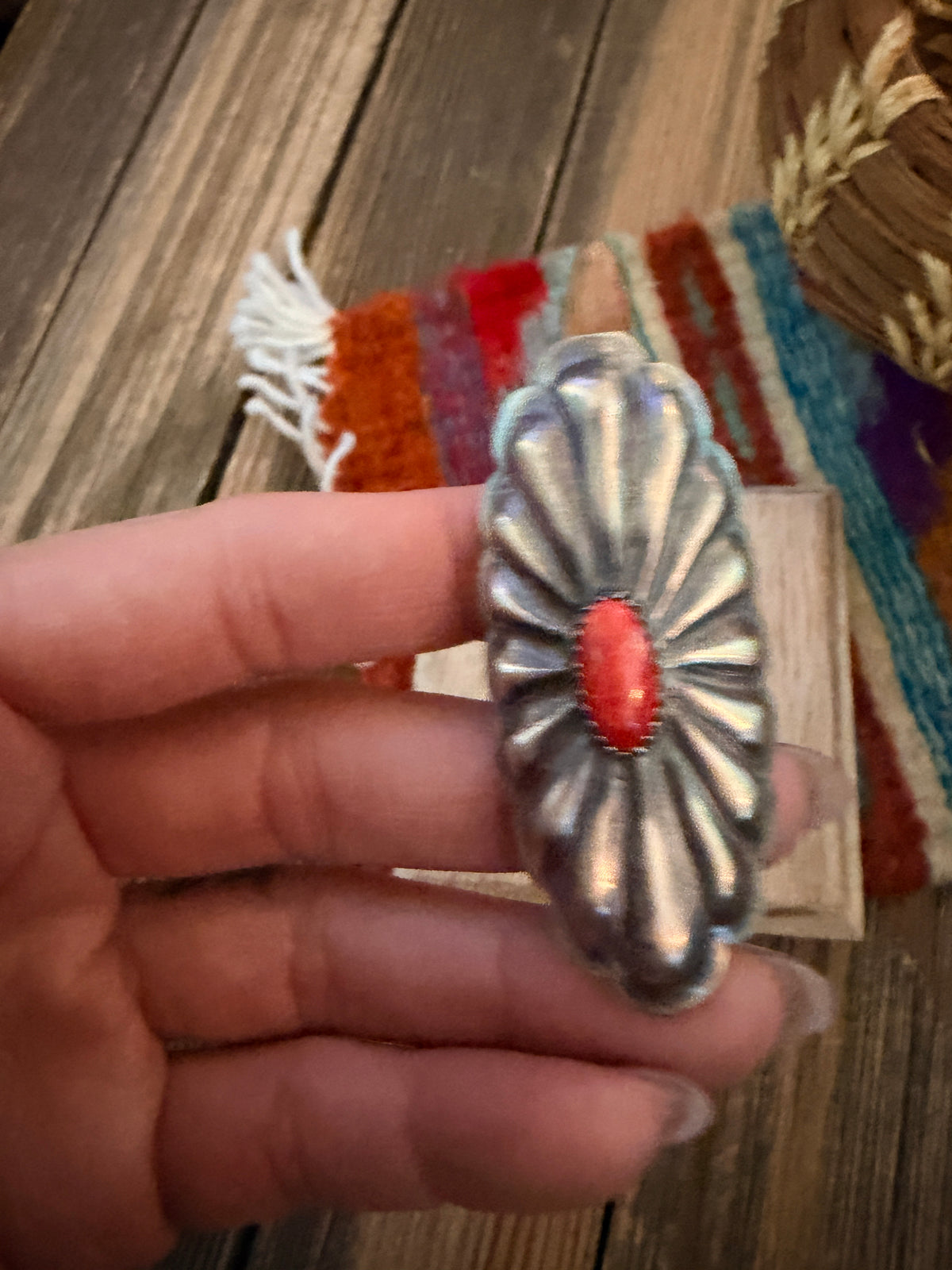 Handcrafted Spiny Oyster & Sterling Silver Conch Ring Size 6.75