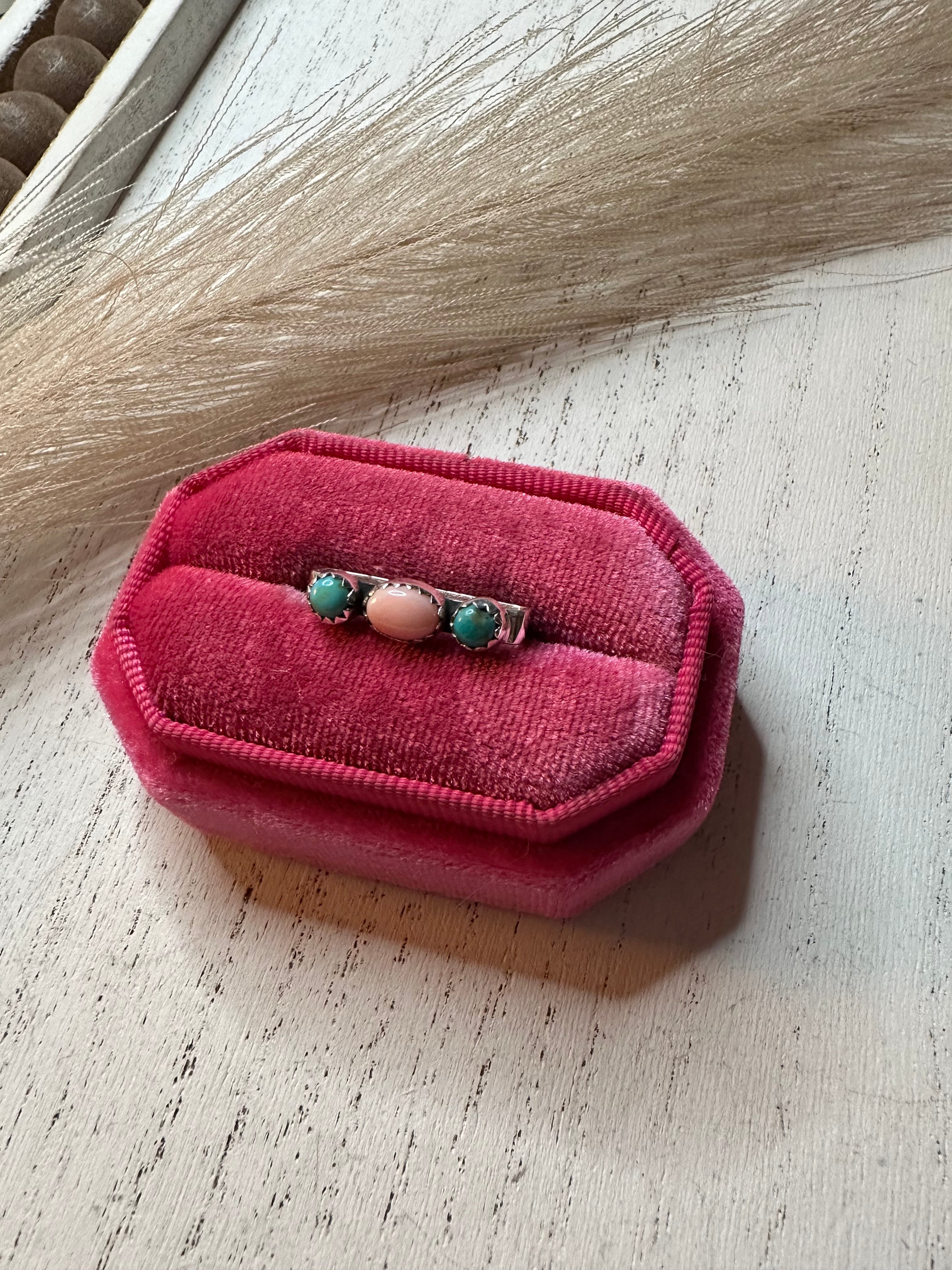 Nizhoni Pink Conch, Turquoise & Sterling Silver Handmade Watch Charm