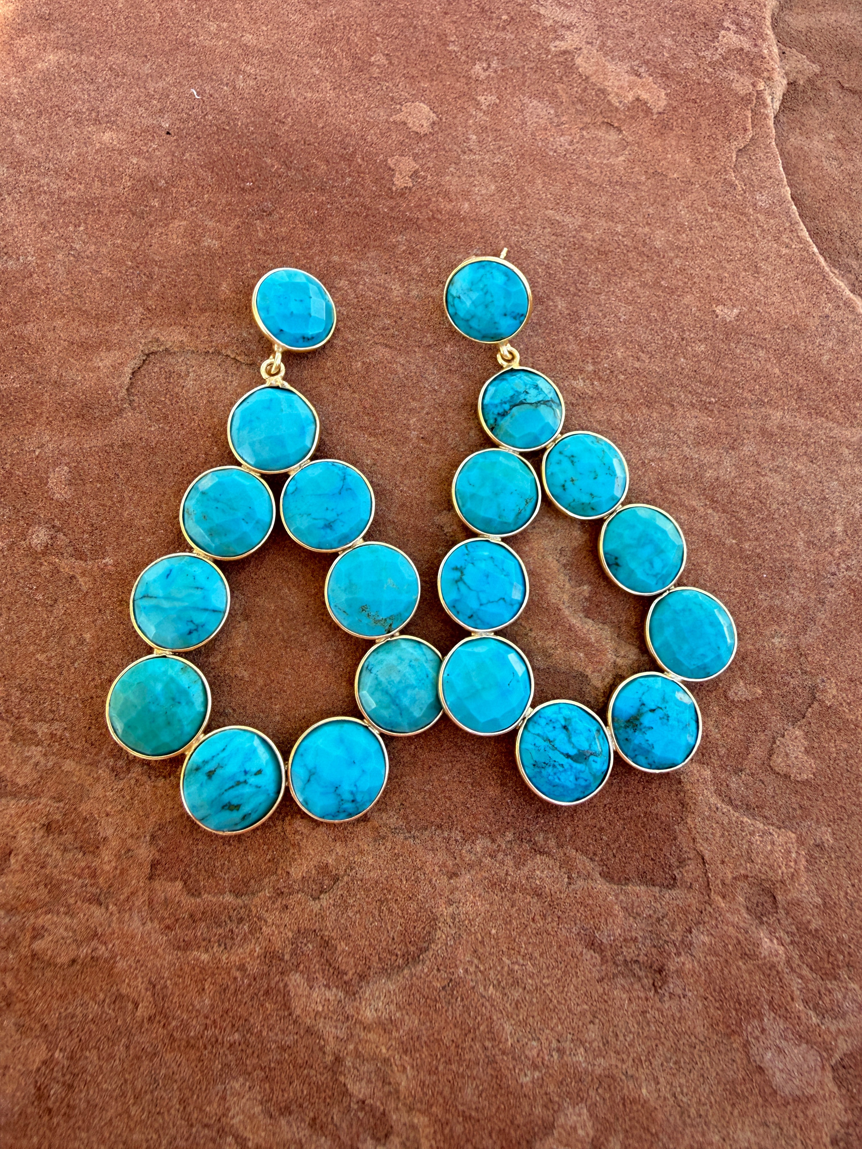 “The Golden Collection” MESA MOON Handmade Gold Plated Sterling Silver & Natural Turquoise Earrings