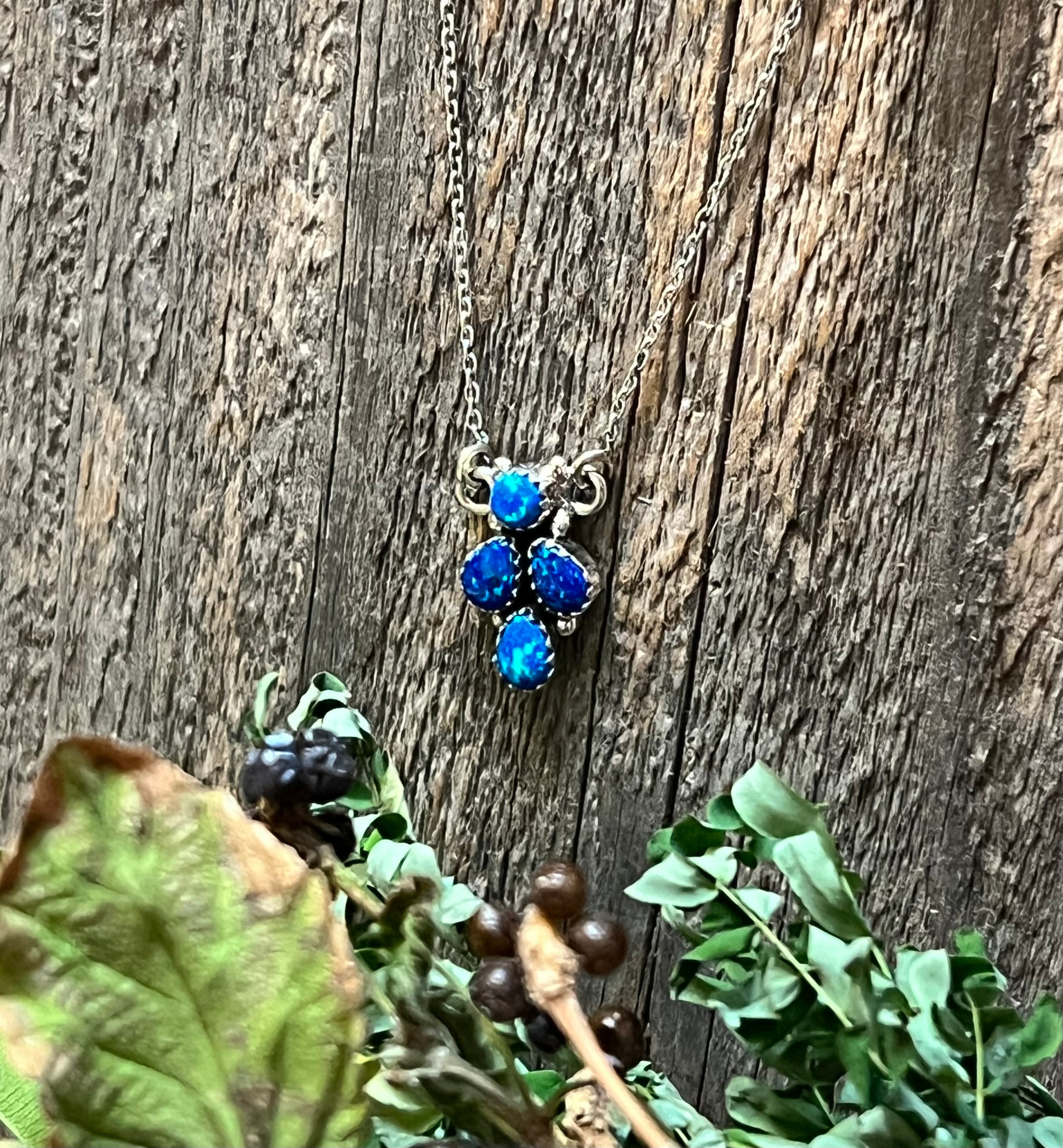 Handmade Blue Opal Tear Drop Sterling Silver Necklace