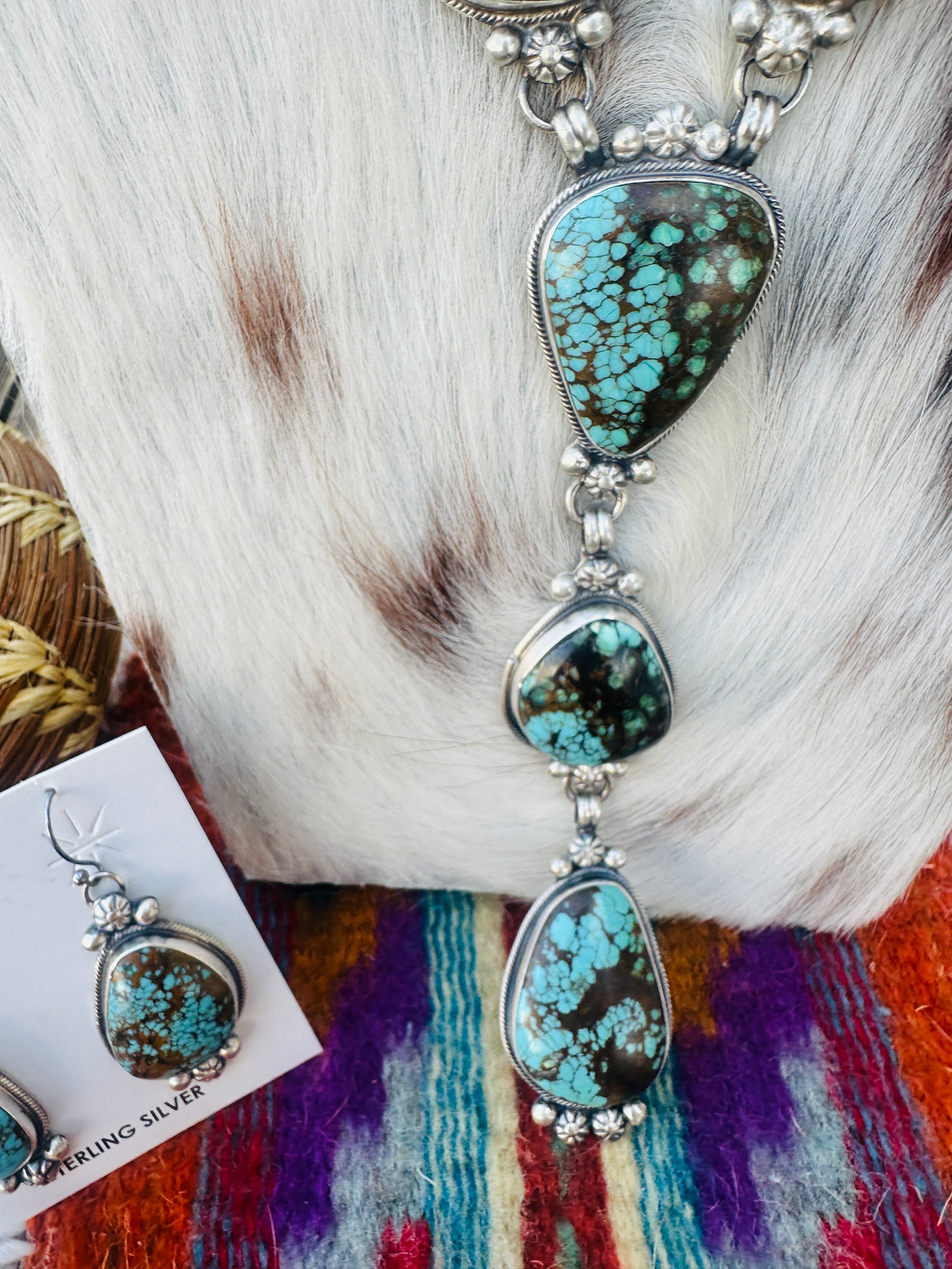Handcrafted Turquoise & Sterling Silver Necklace and Earring Set by Sheila Becenti