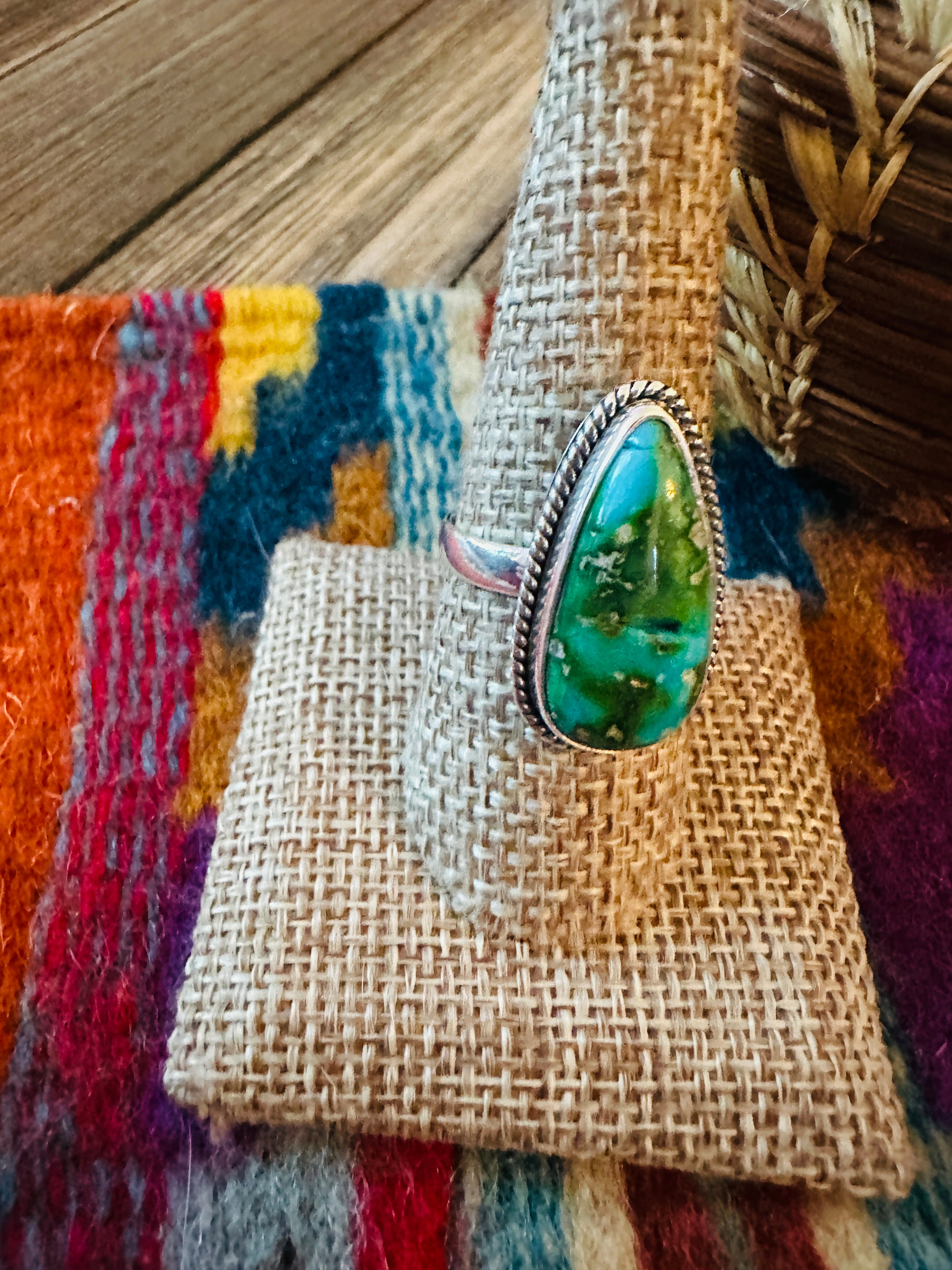 Handcrafted Sonoran Mountain Turquoise & Sterling Silver Ring size 8.75