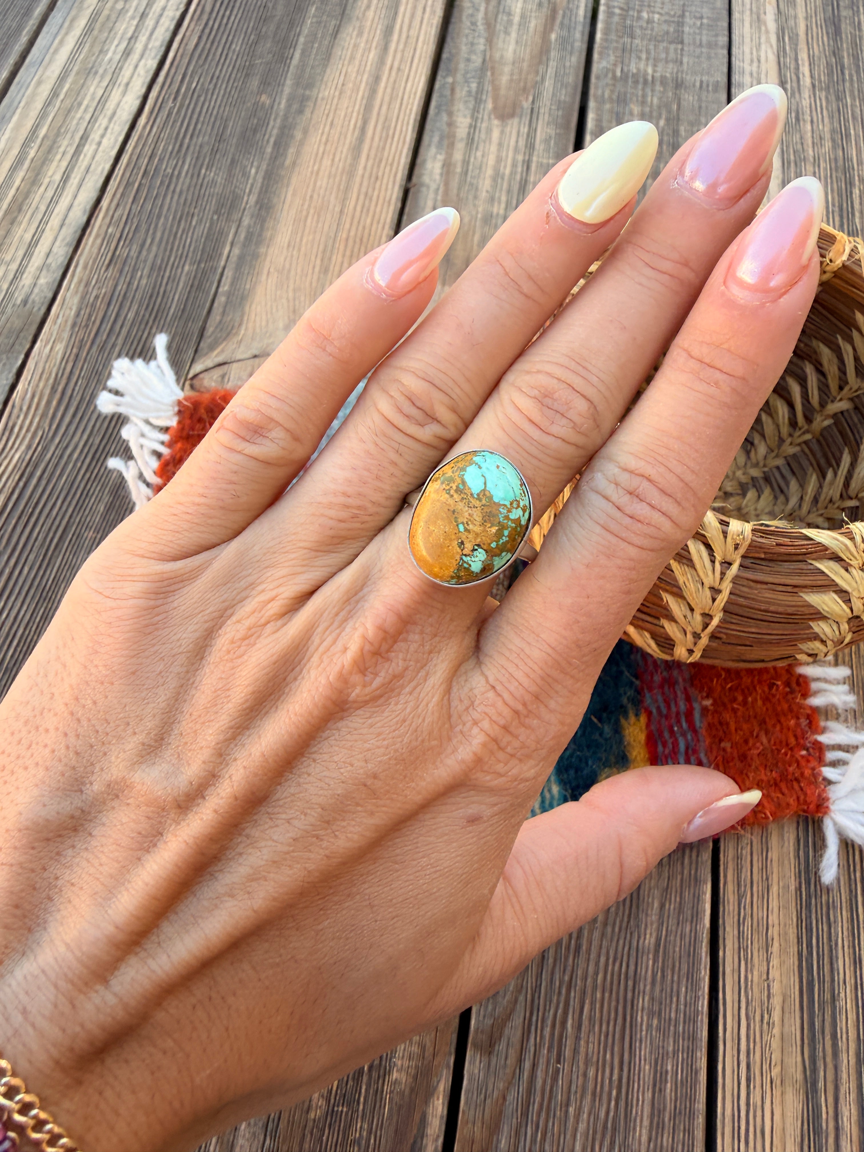 Handcrafted Turquoise & Sterling Silver Ring Size 9