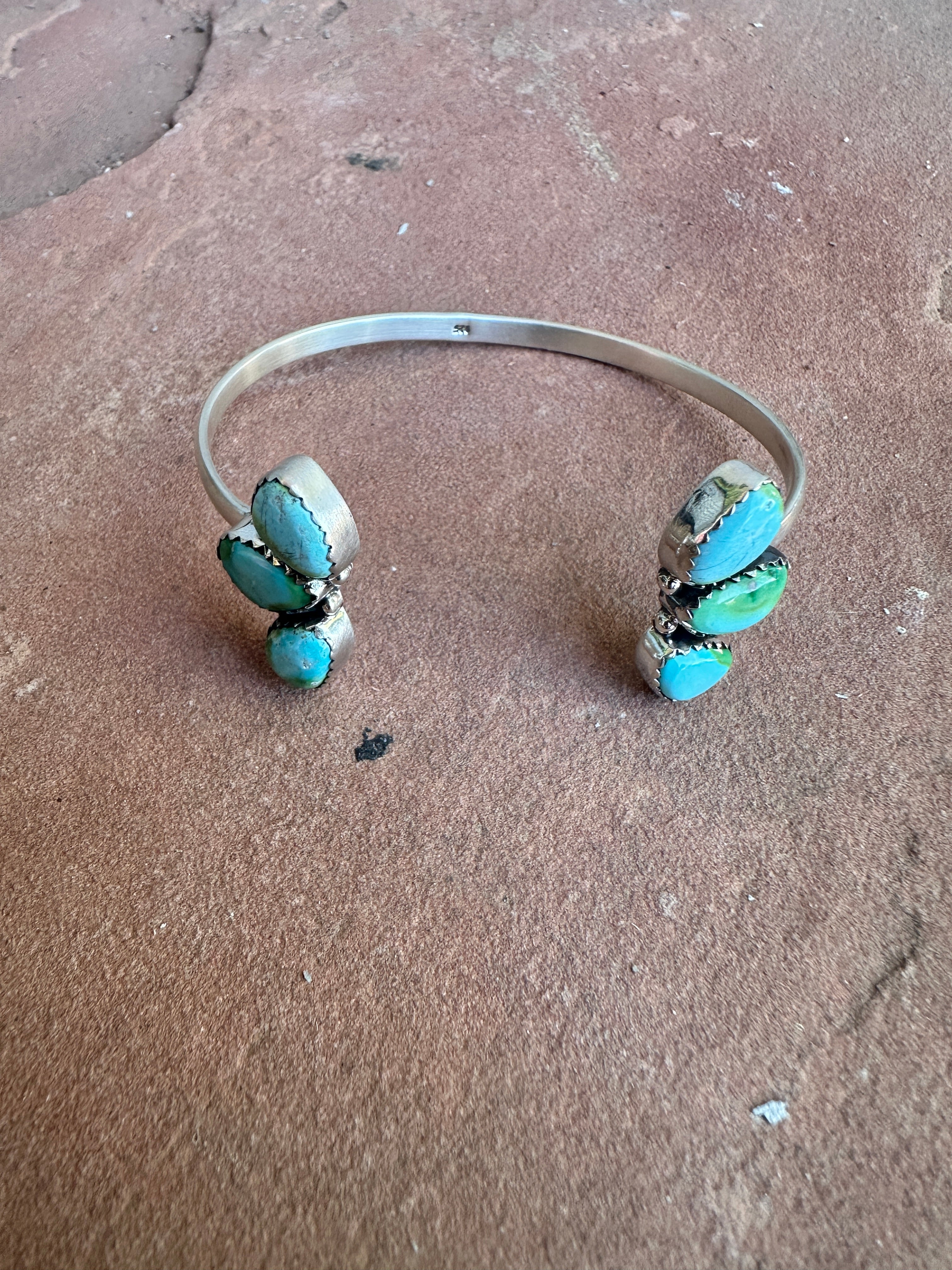 Handmade Sterling Silver Sonoran Mountain Turquoise Adjustable Crescent Cuff