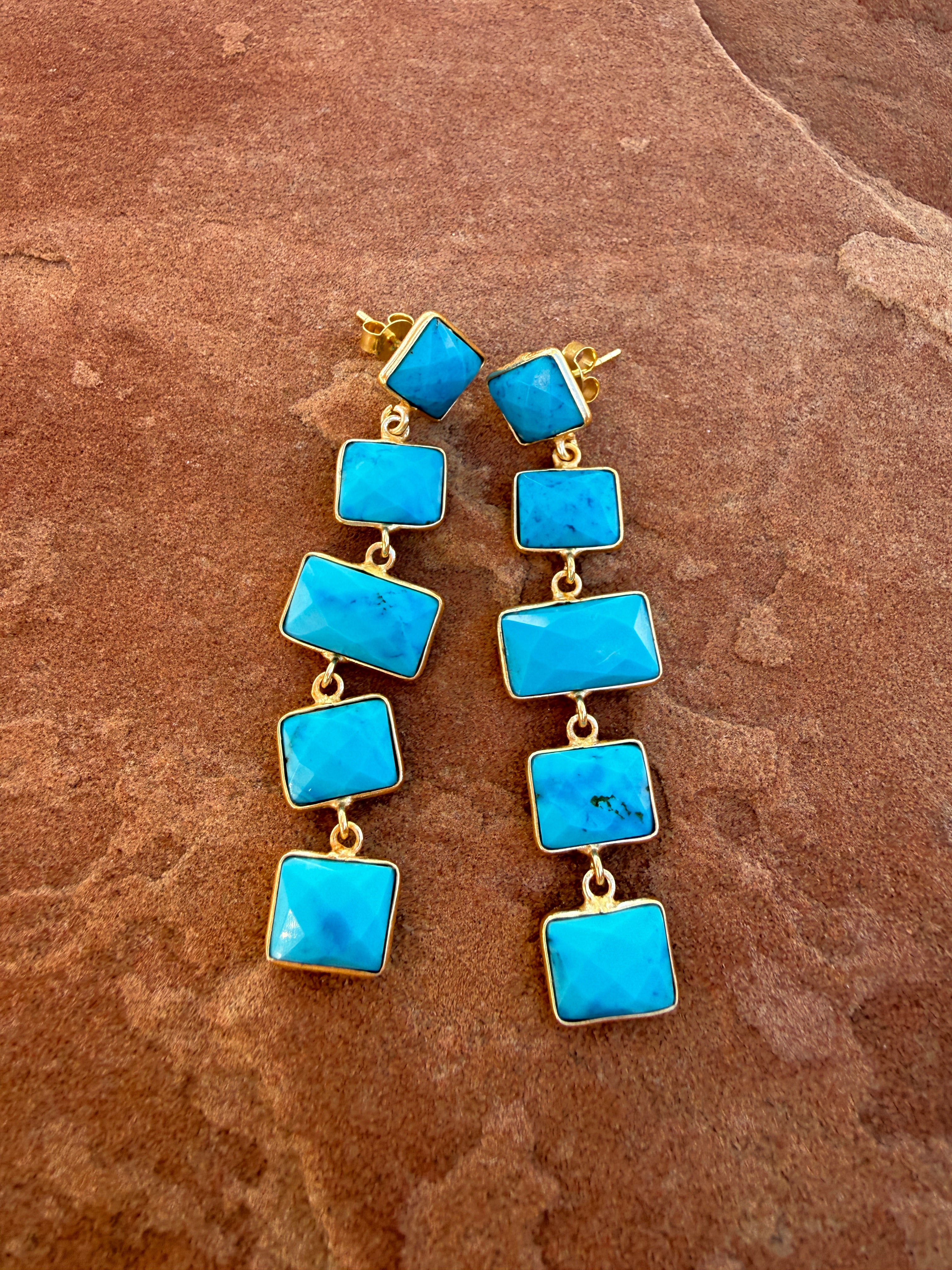 “The Golden Collection” BLUEBIRD BABE Handmade Gold Plated Sterling Silver & Natural Turquoise Earrings