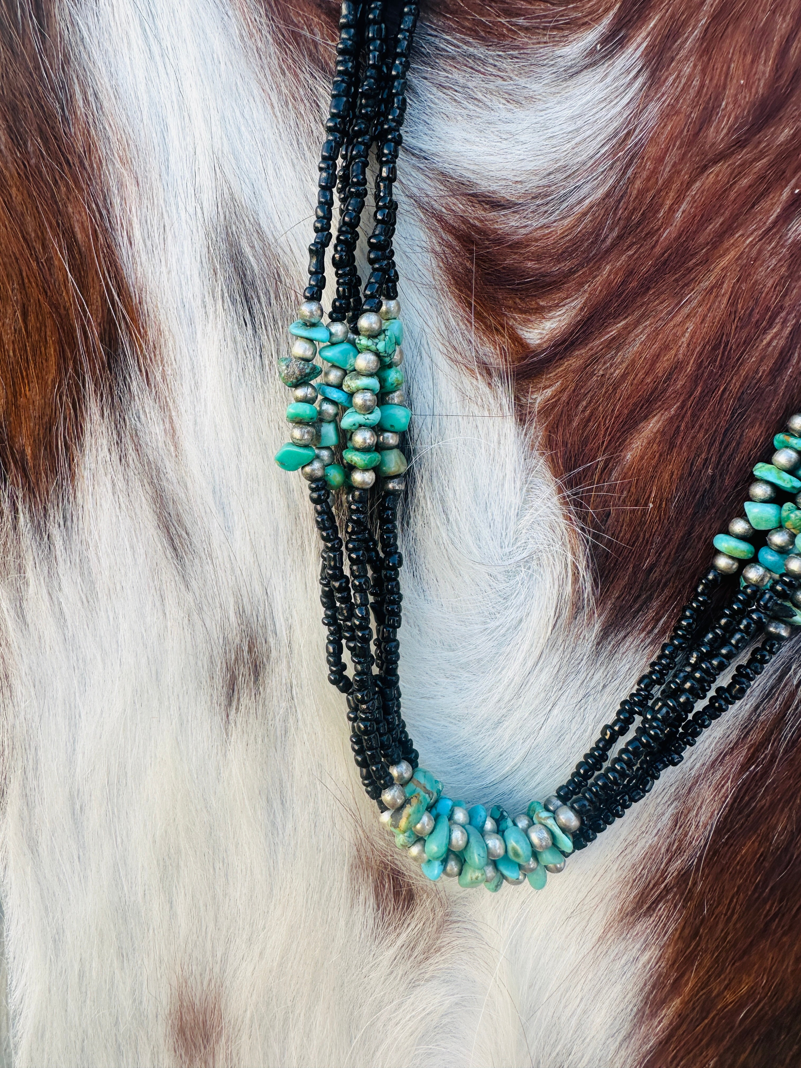 Old Pawn Handcrafted Sterling Silver and Turquoise Beaded 18” Necklace