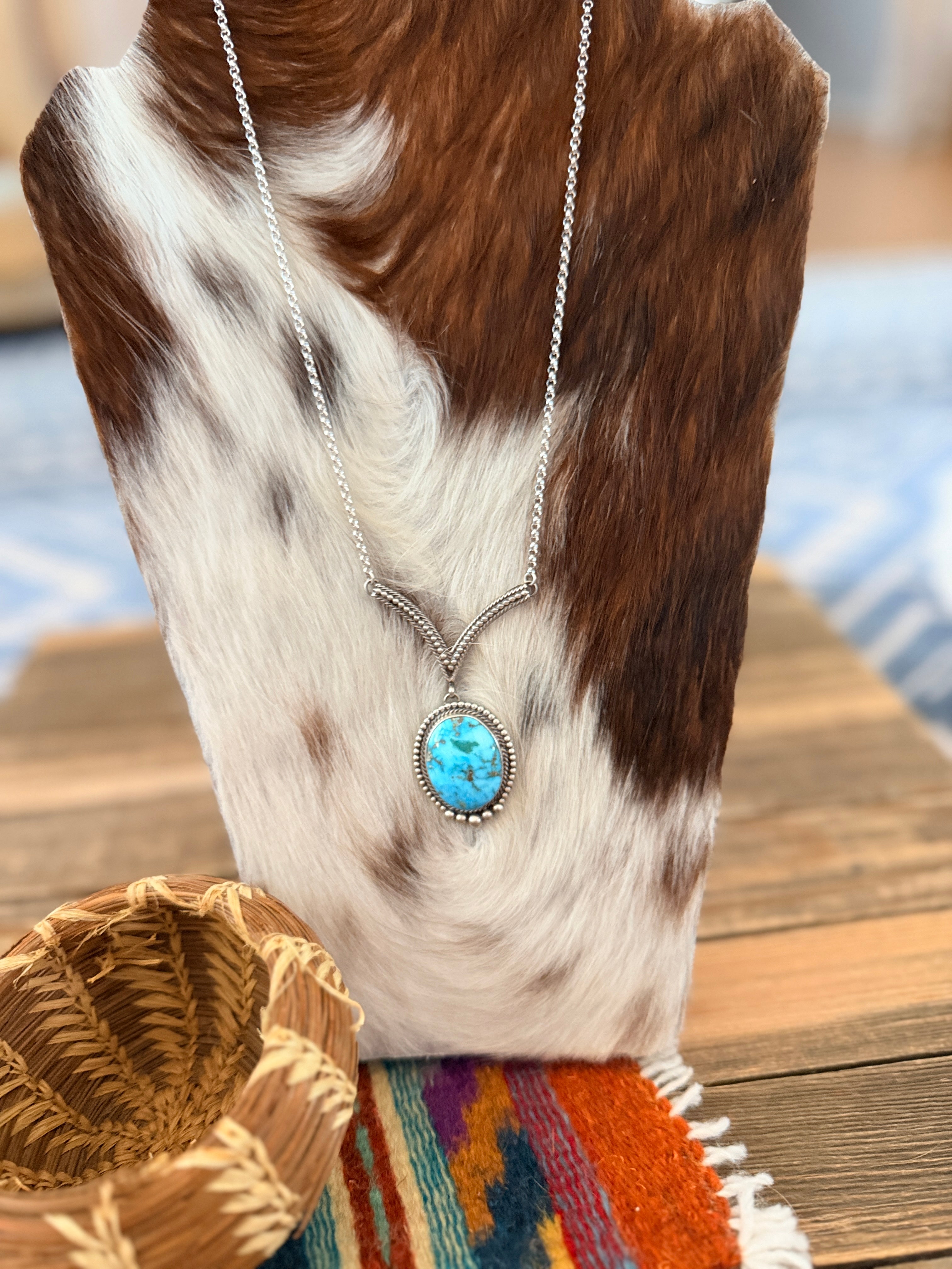 Handcrafted Sterling Silver & Kingman Turquoise Necklace by Sheila Tso