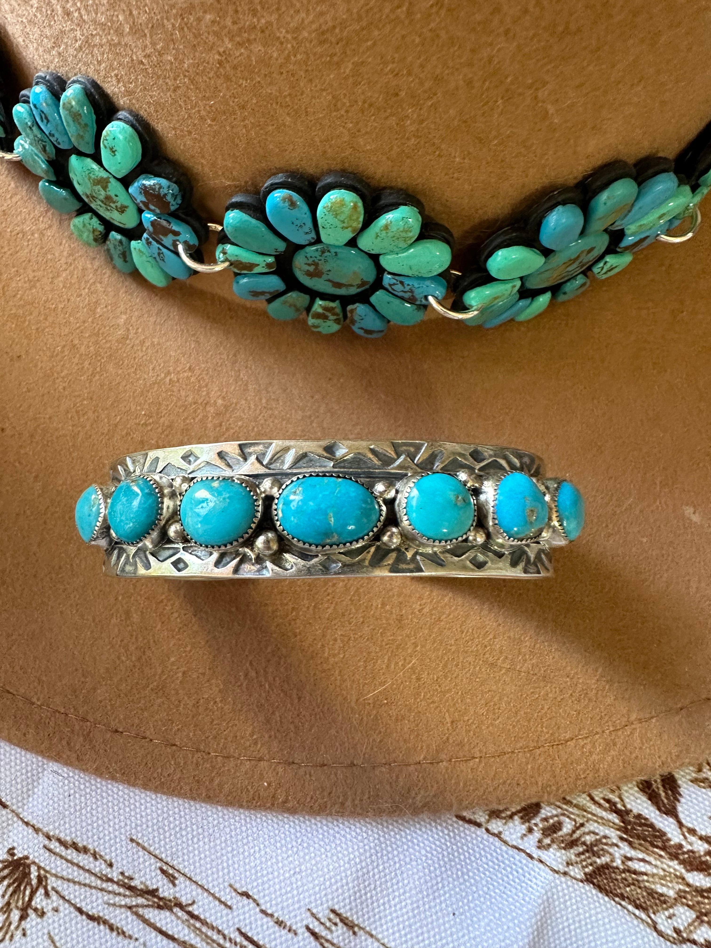 Navajo Turquoise & Sterling Silver Cuff Bracelet Signed B Shorty