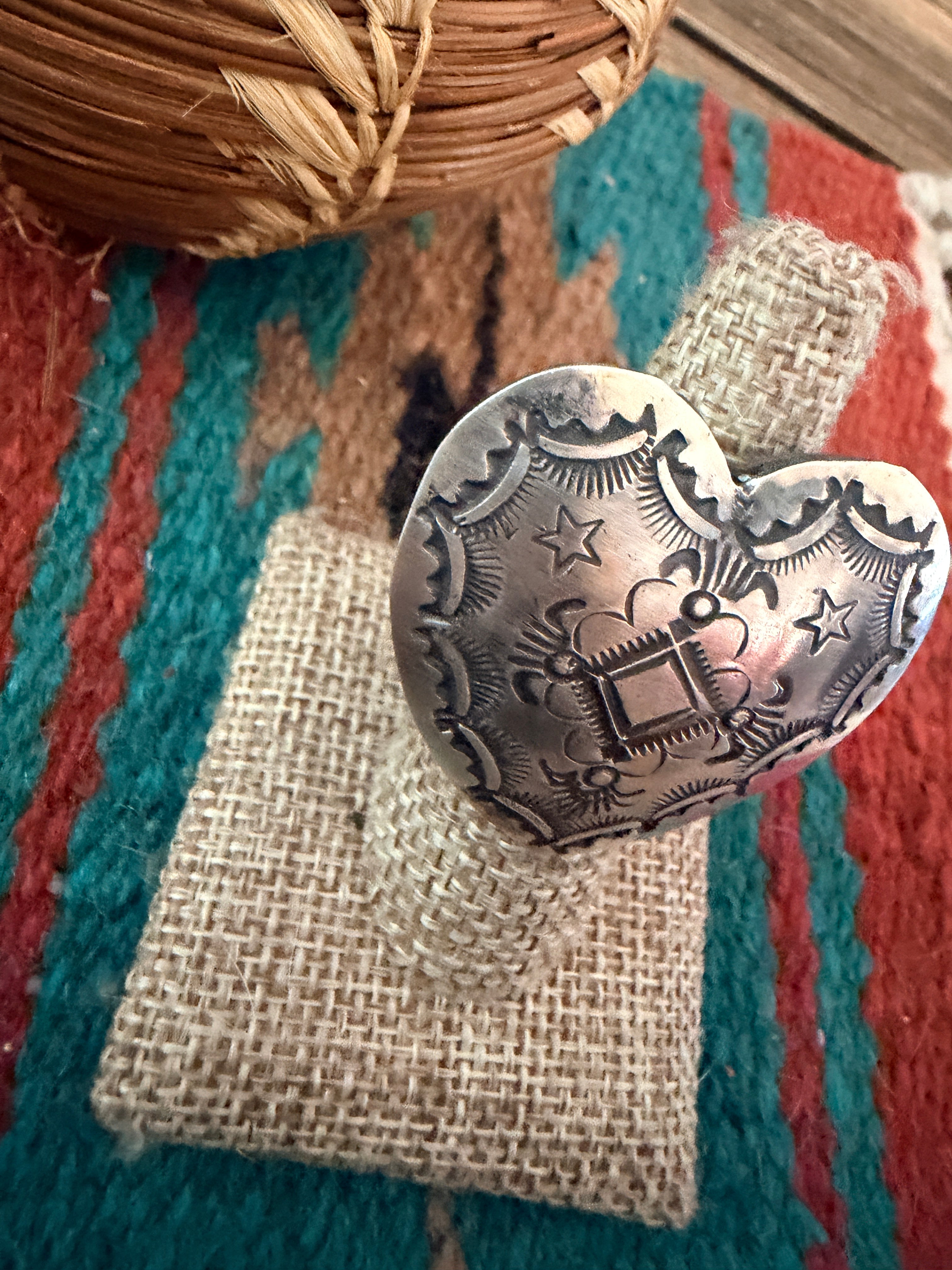 Handcrafted Sterling Silver Adjustable Heart Concho Ring by Vincent Platero