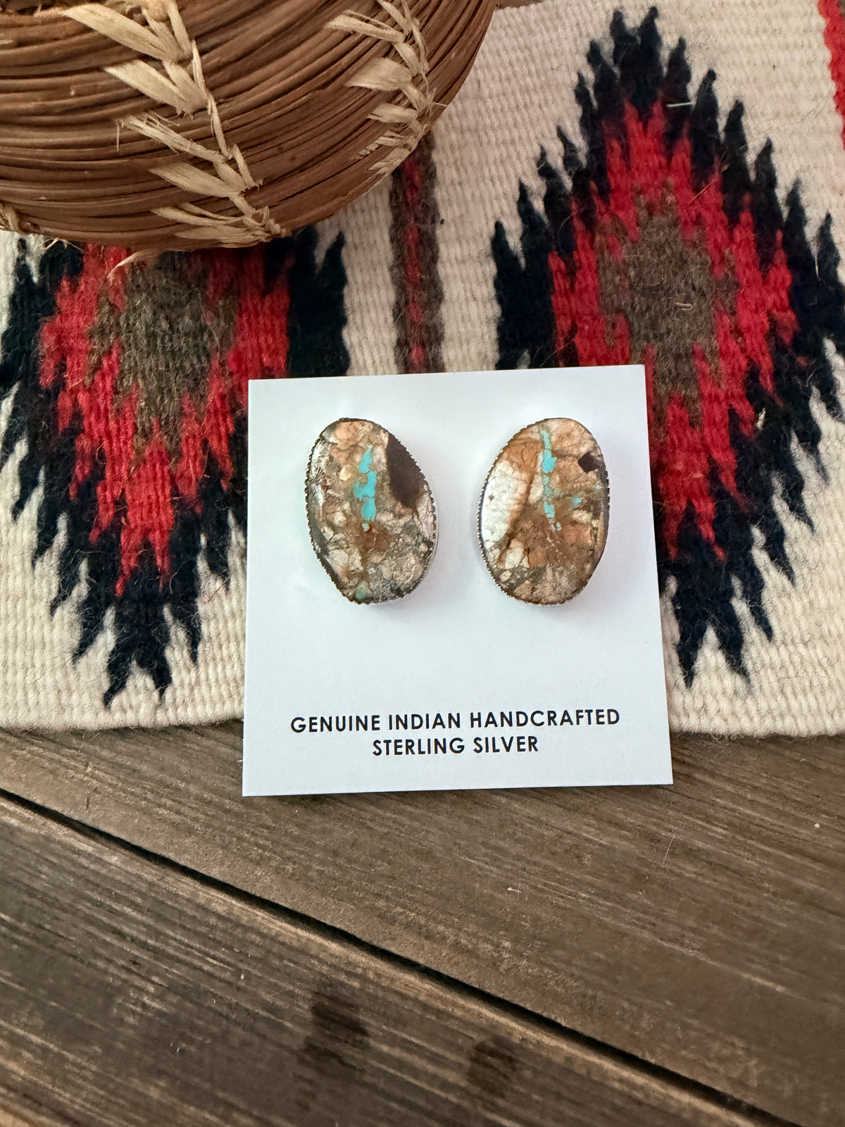 Handcrafted Ribbon Turquoise & Sterling Silver Post Earrings by Lorenzo Arviso Jr.