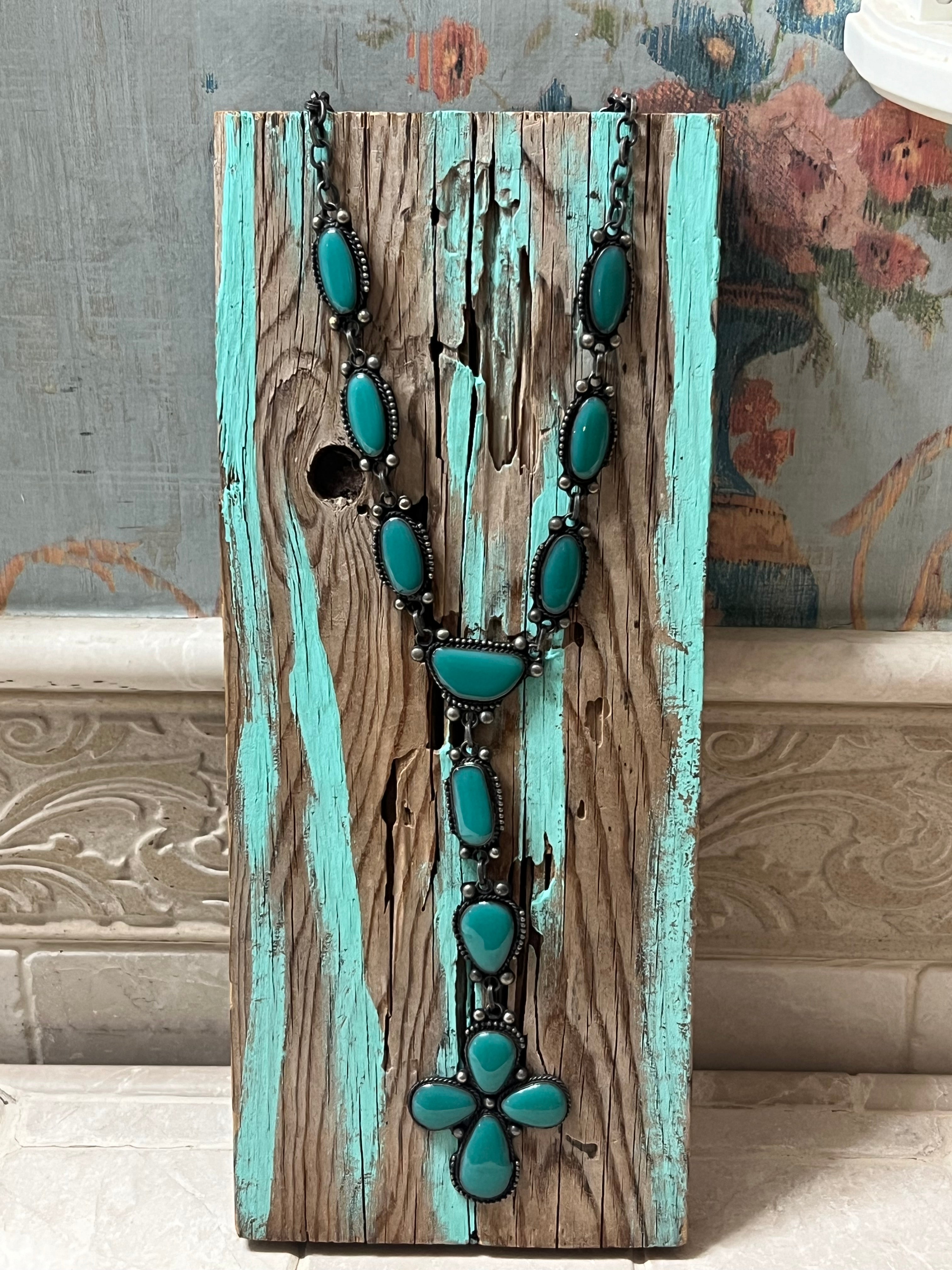 Turquoise Colored Tree Sap Cross Necklace