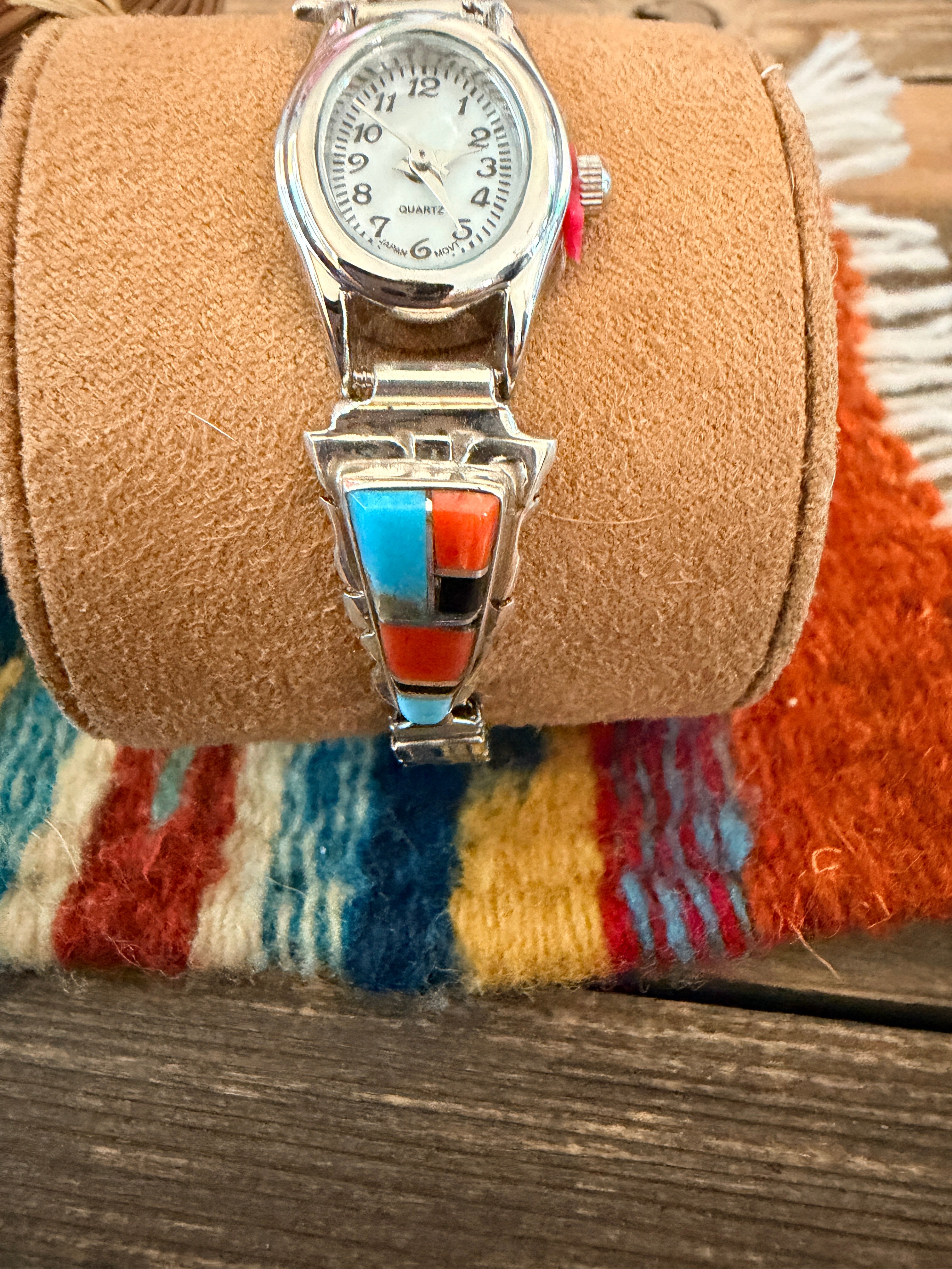 Handcrafted Multi Stone & Sterling Silver Inlay Watch