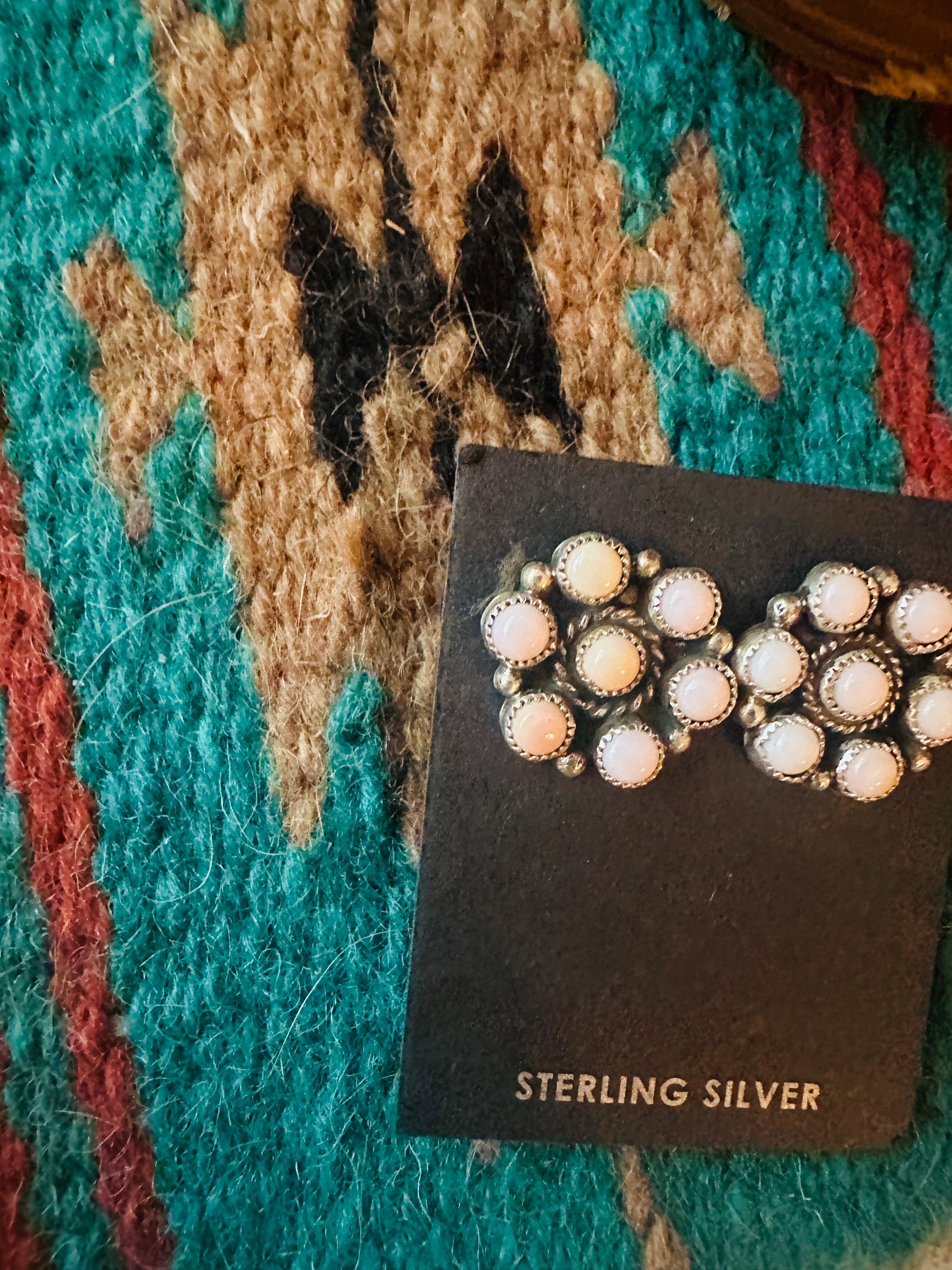 Navajo Sterling Silver & Queen Pink Conch Cluster Post Earrings