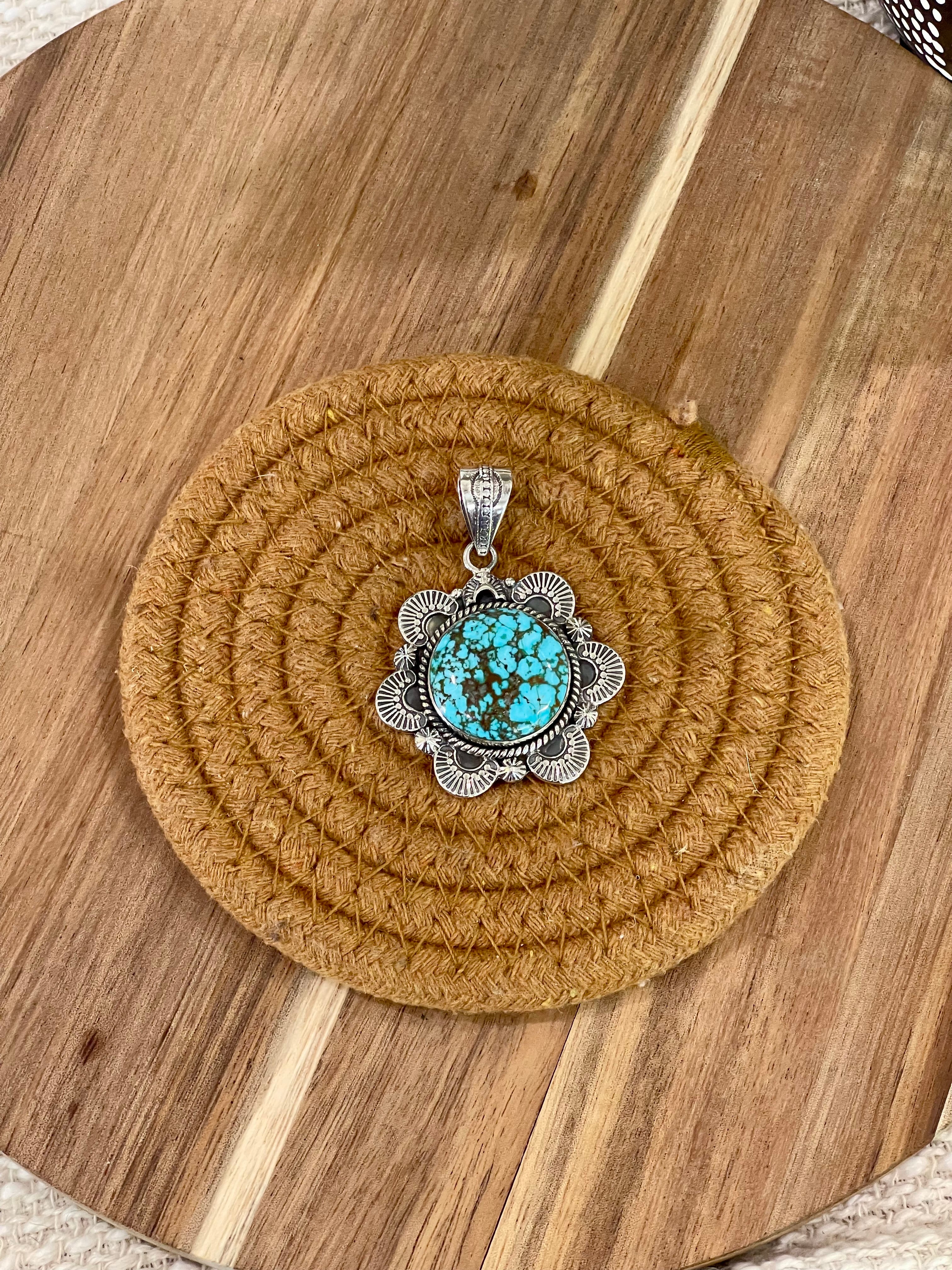 Handcrafted Sterling Silver & Number 8 Turquoise Pendant