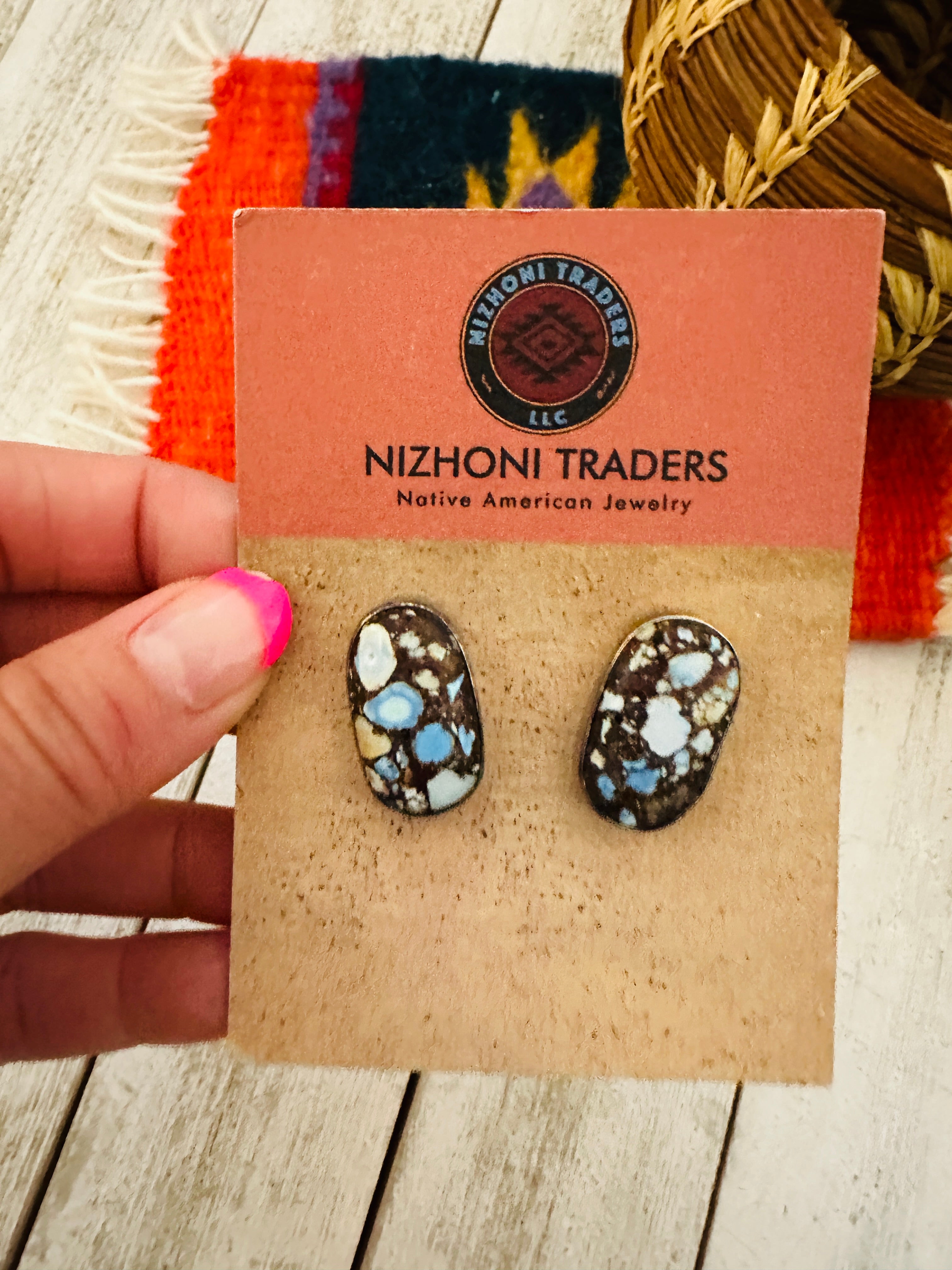 Navajo Golden Hills Turquoise & Sterling Silver Post Earrings