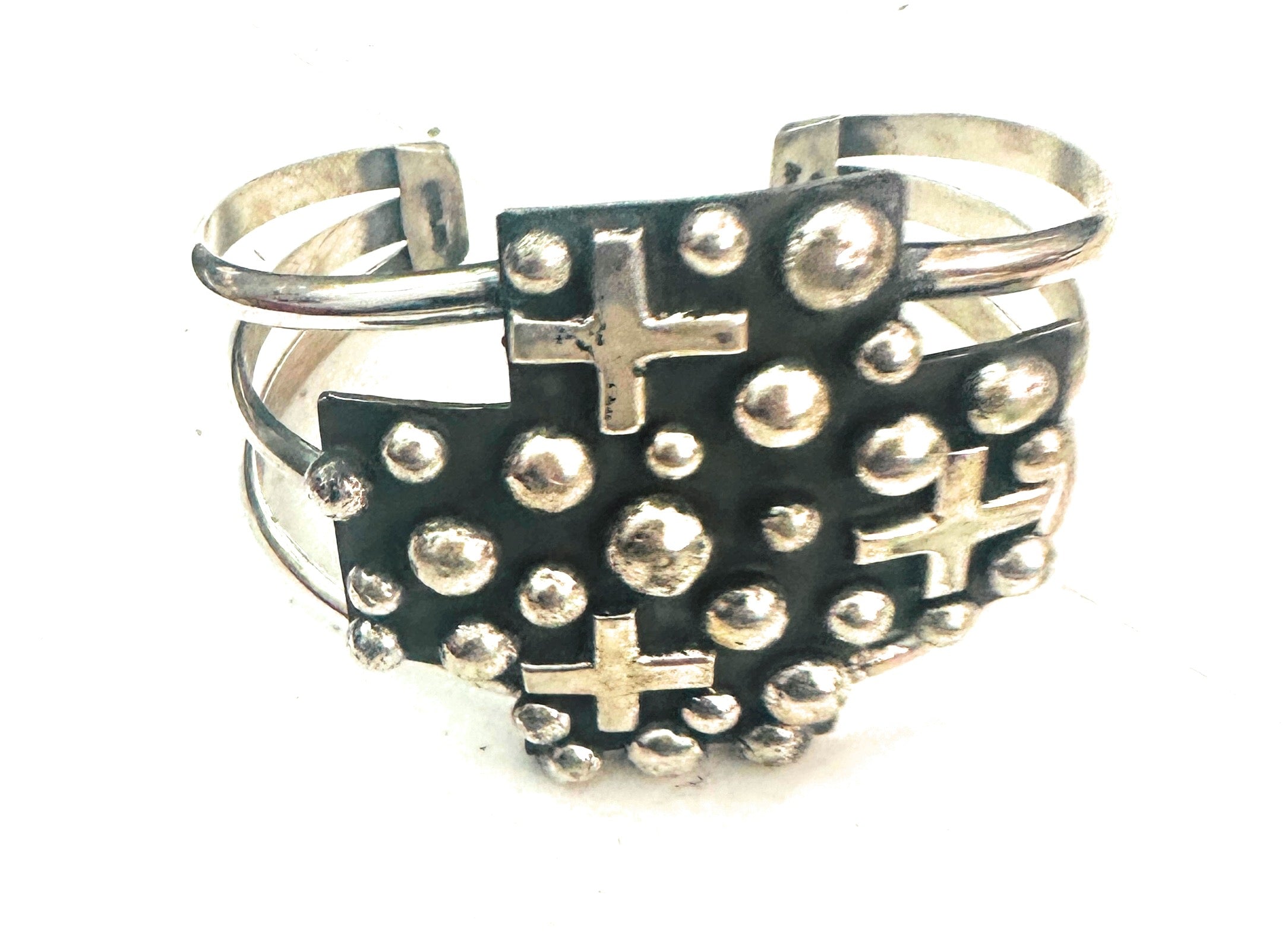 Navajo Hand Stamped Sterling Silver Cross Cuff Bracelet By Chimney Butte