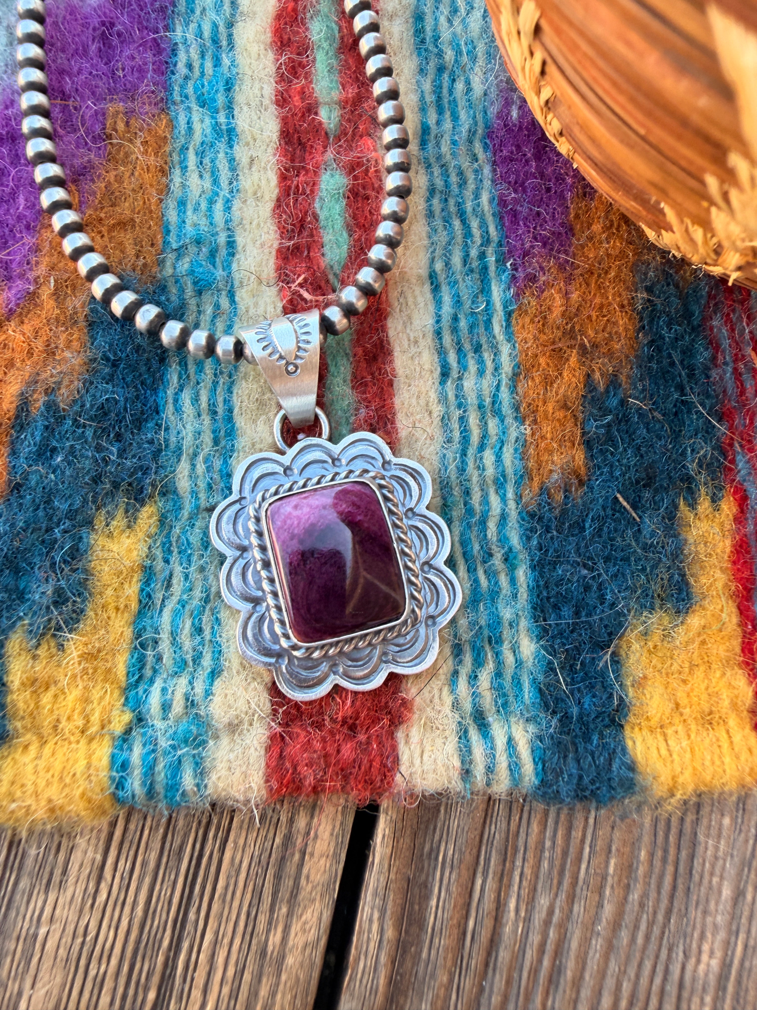 Handcrafted Sterling Silver & Purple Spiny Pendant by Patrick Skeets