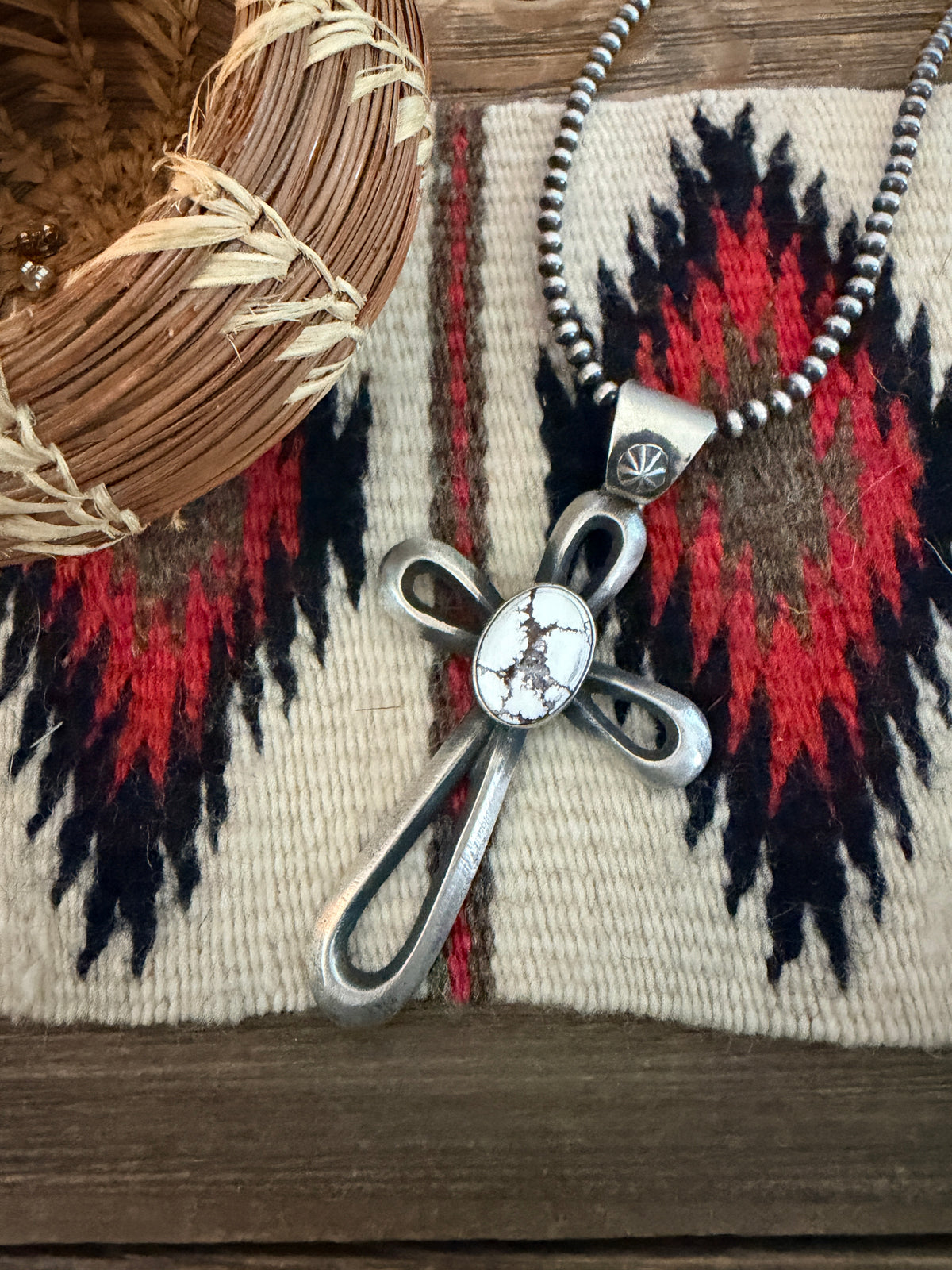 Handcrafted White Buffalo & Sterling Silver Cross Pendant by Chimney Butte