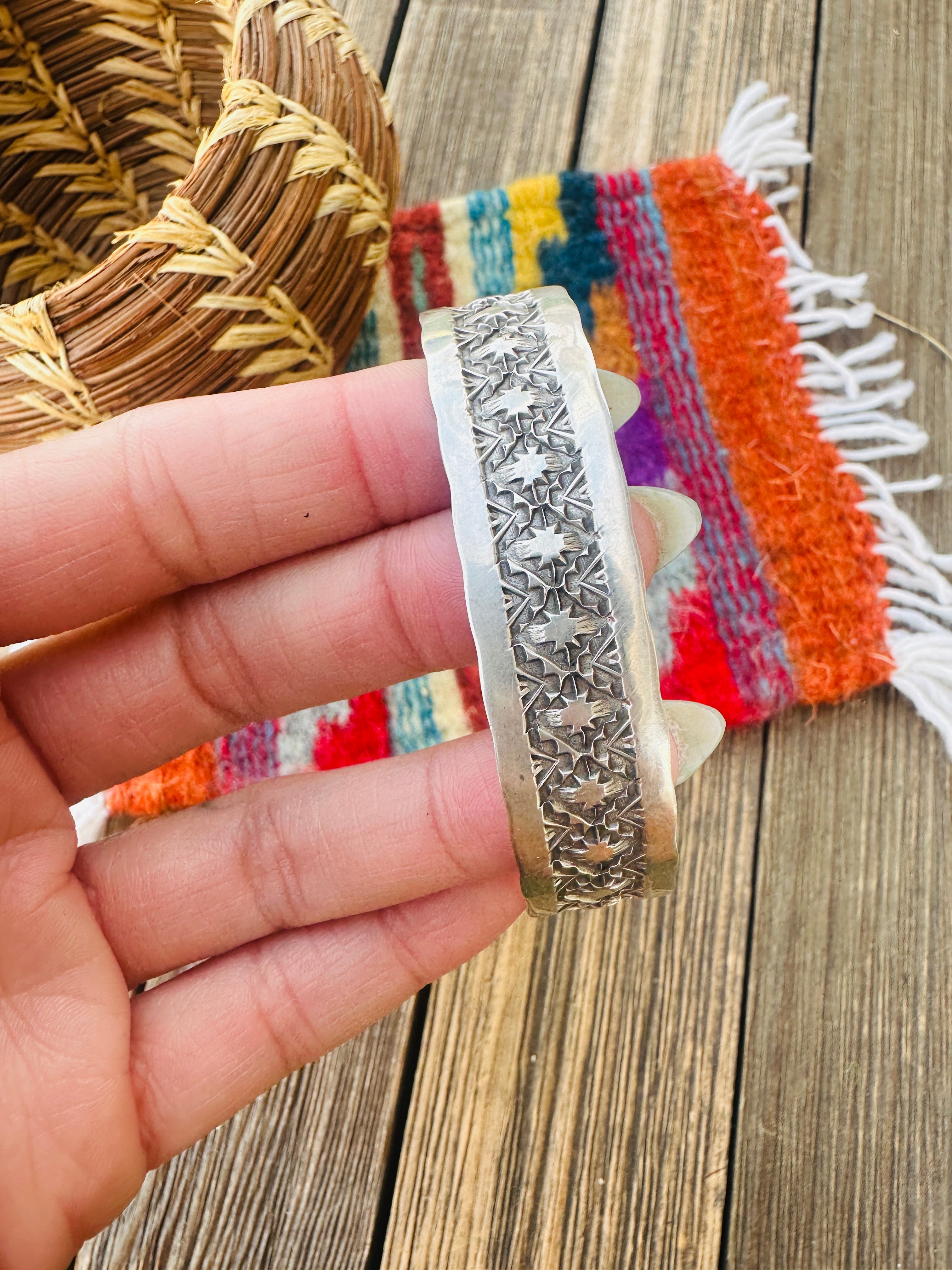 Handcrafted Sterling Silver Cuff Bracelet By Adrian Reeves Long