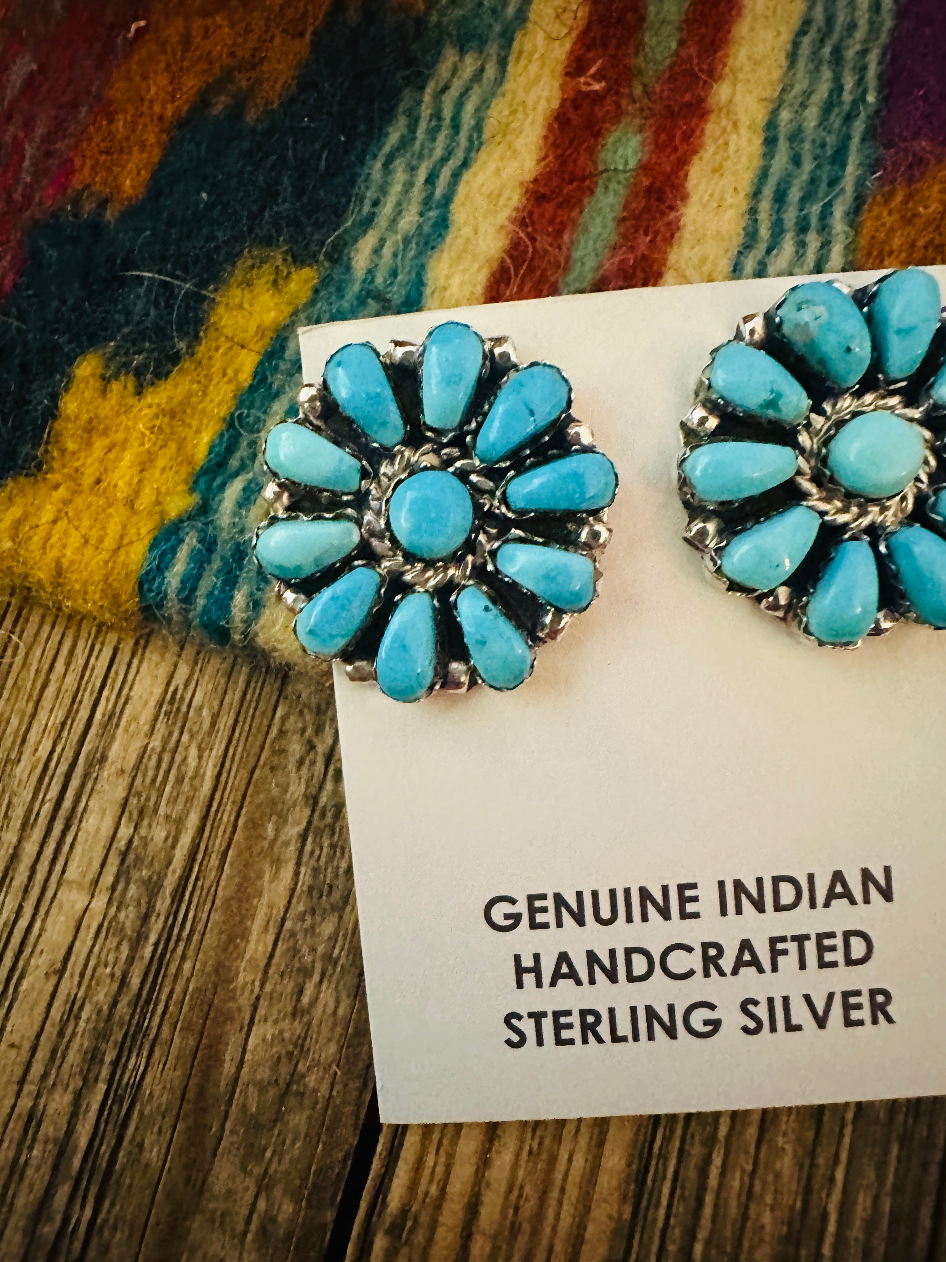 Handcrafted Turquoise & Sterling Silver Cluster Post Earrings