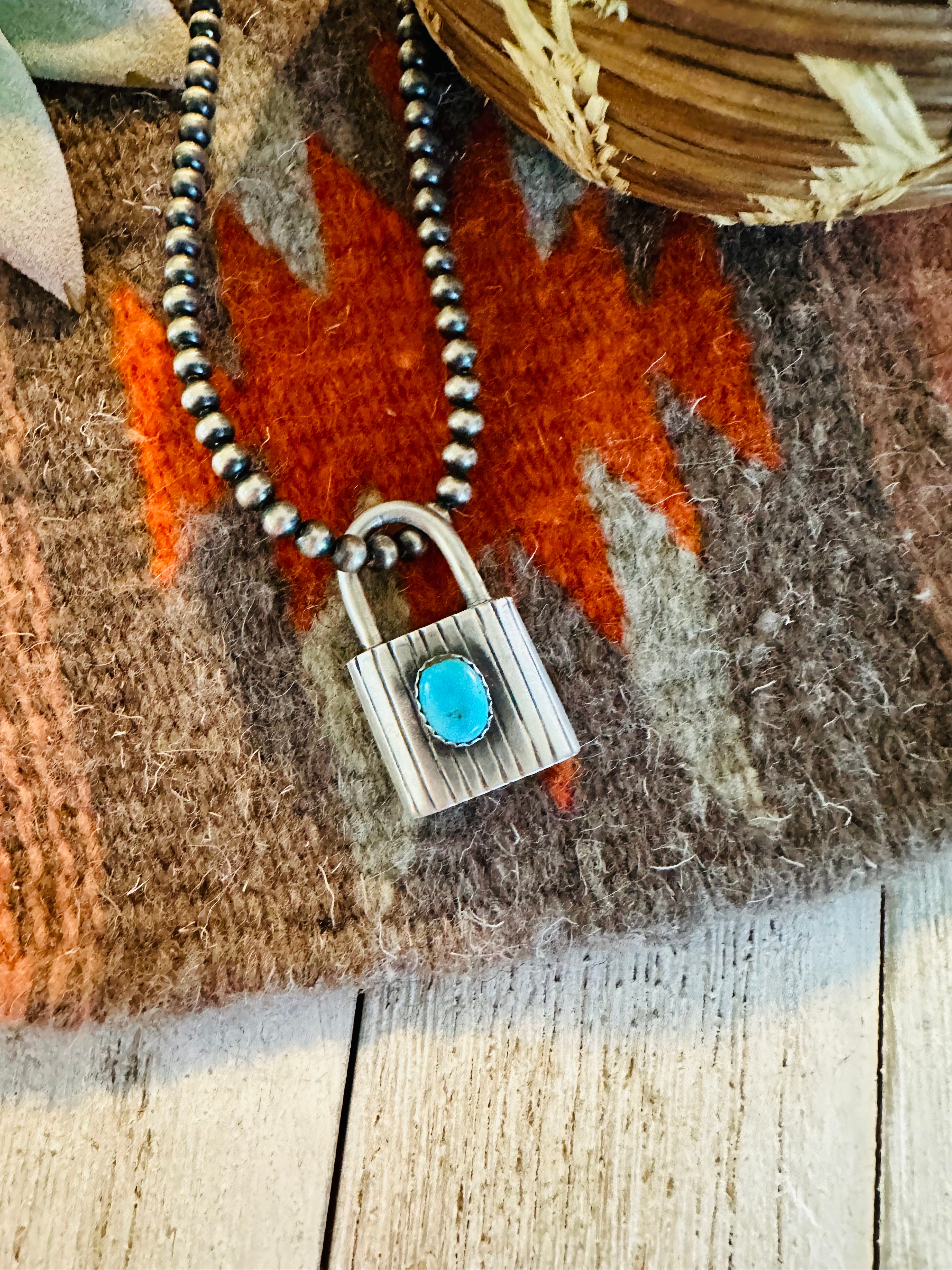 Navajo Turquoise & Sterling Silver Locket Pendant Signed