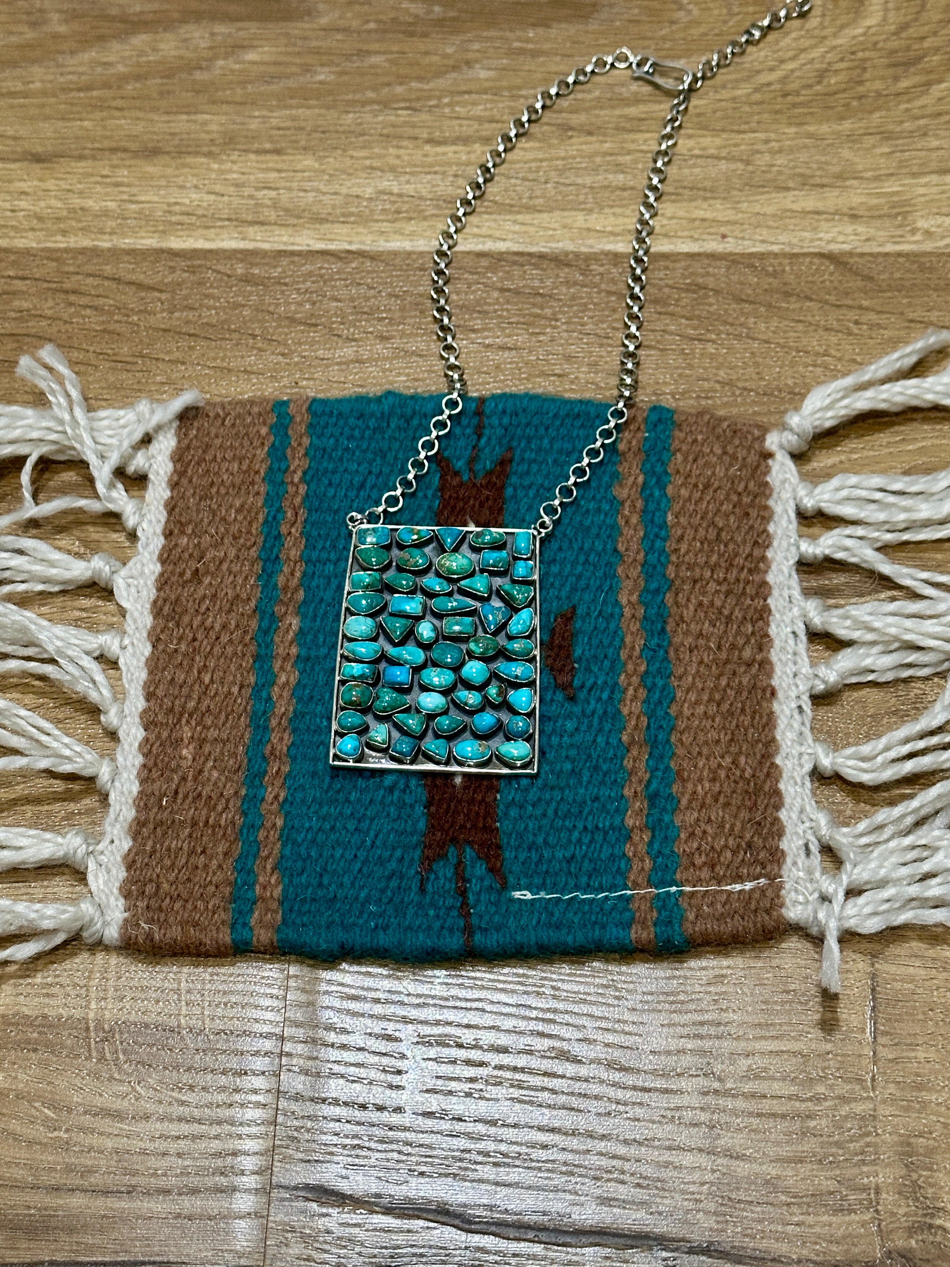 Handmade Sterling Silver Sonoran Mountain Turquoise Necklace with Signed Nizhoni (3)