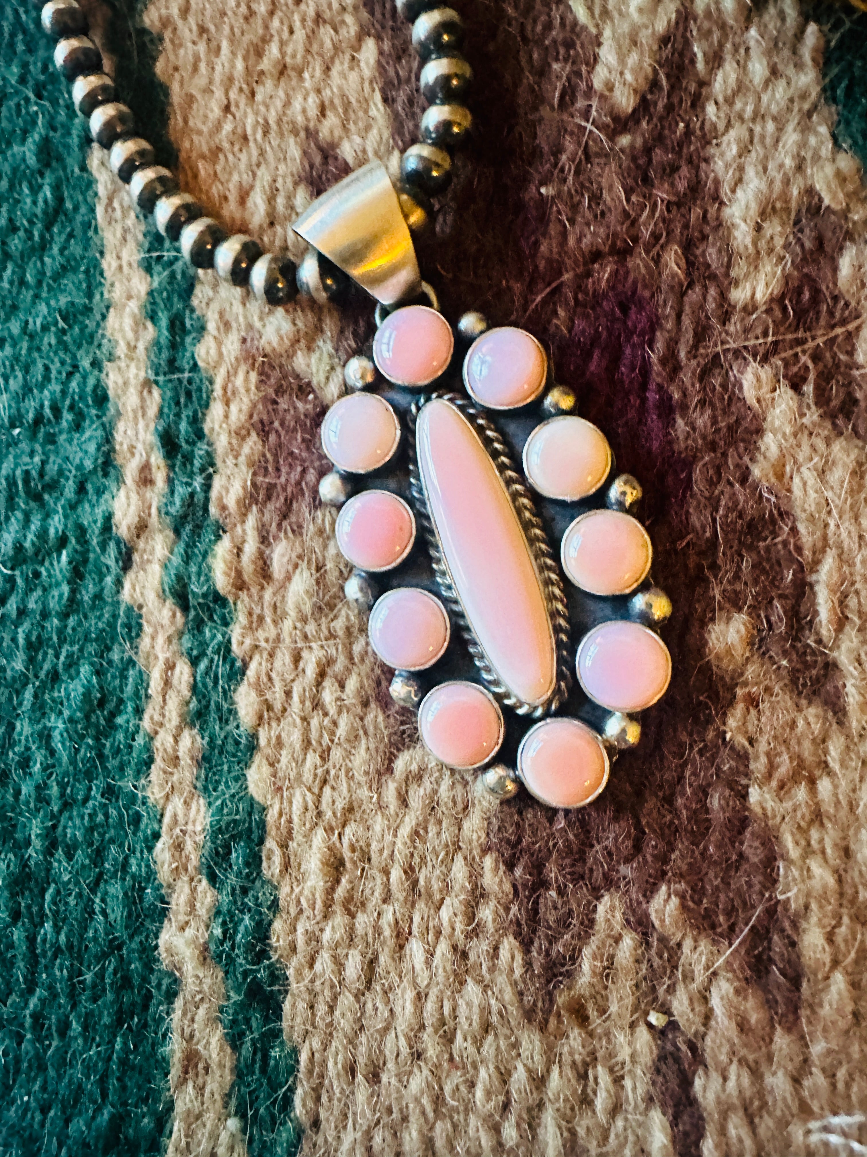 Navajo Queen Pink Conch Shell & Sterling Silver Cluster Pendant