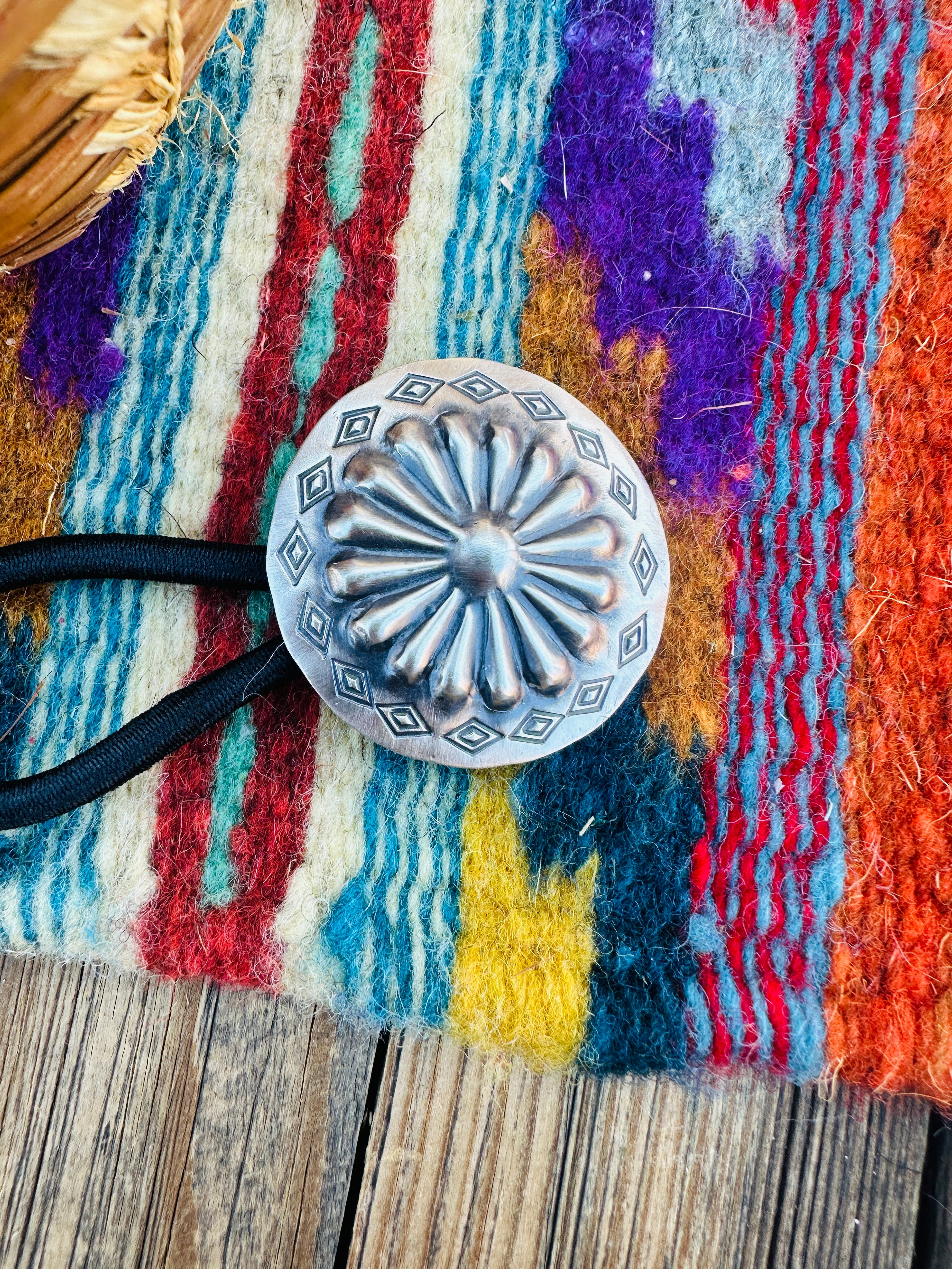 Handcrafted Sterling Silver Concho Hair Tieo