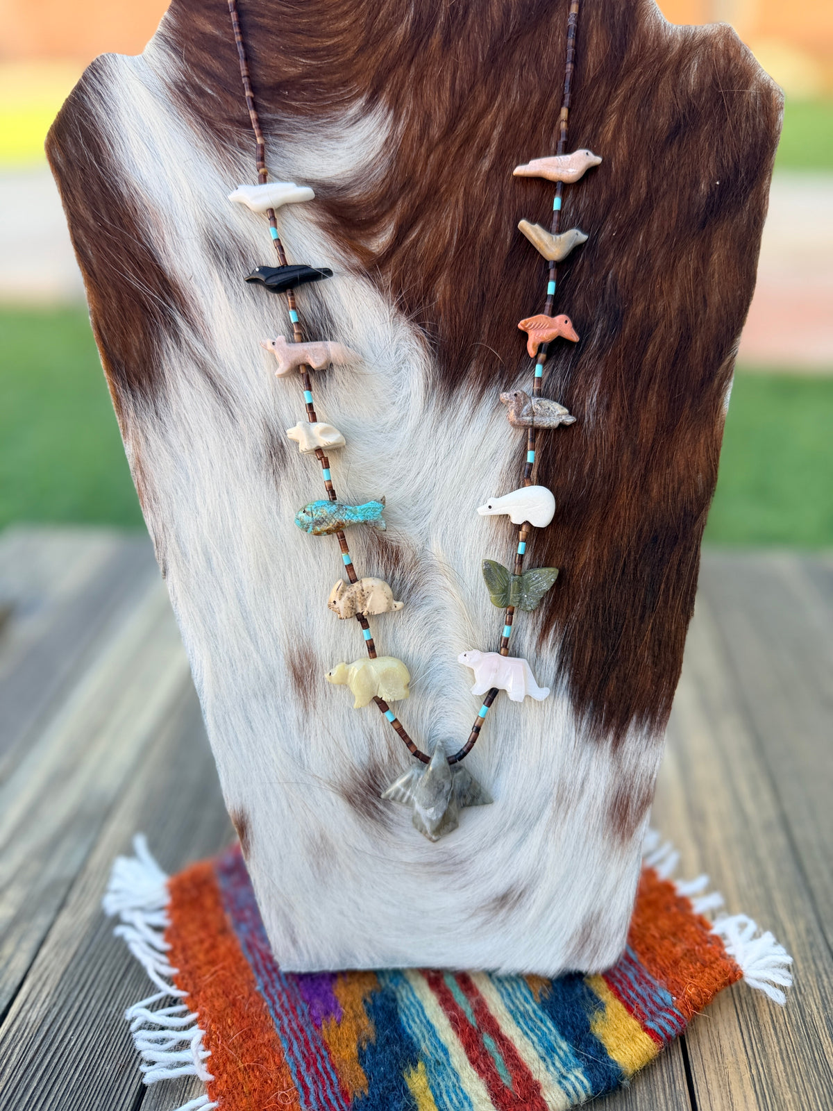Handcrafted Sterling Silver & Beaded Fetish 27” Necklace