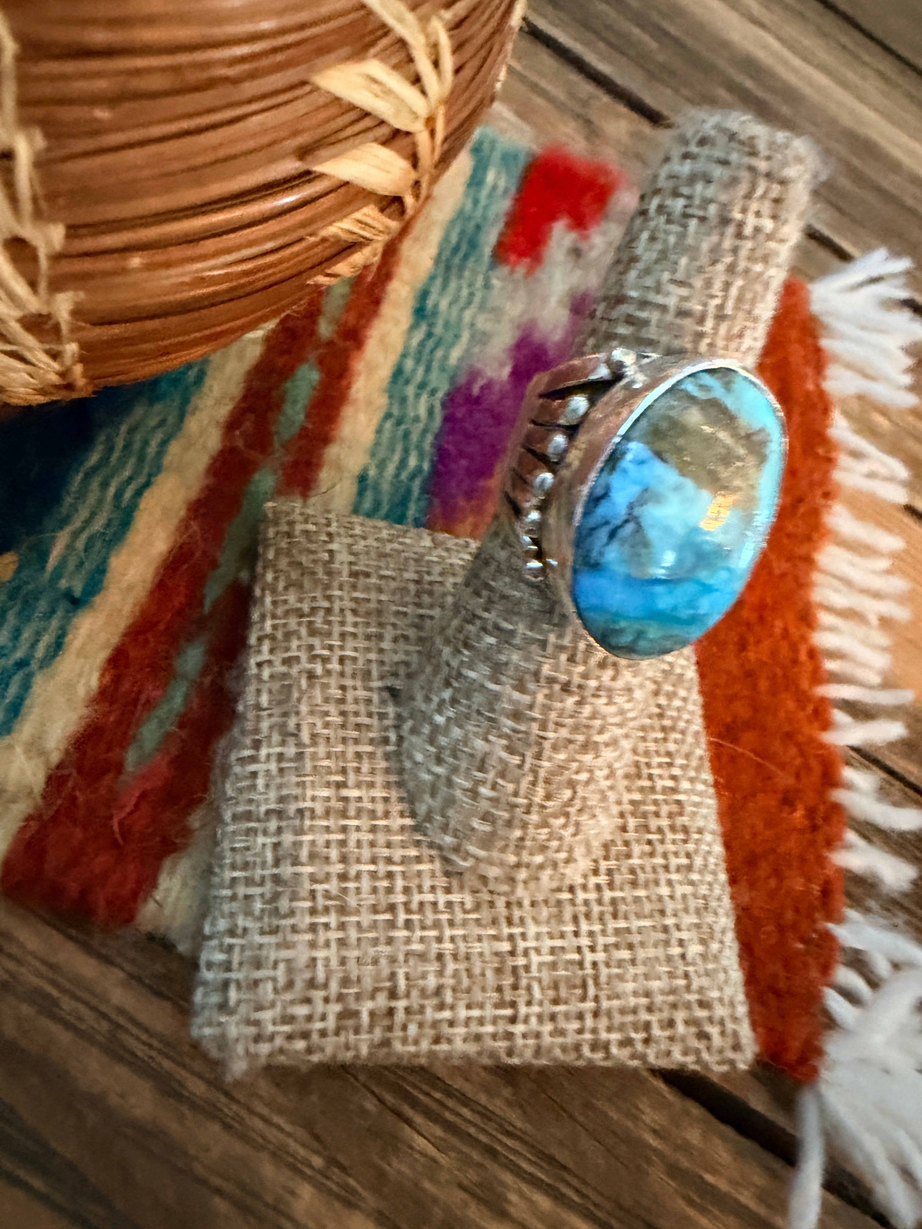 Handcrafted Turquoise & Sterling Silver Ring Size 7