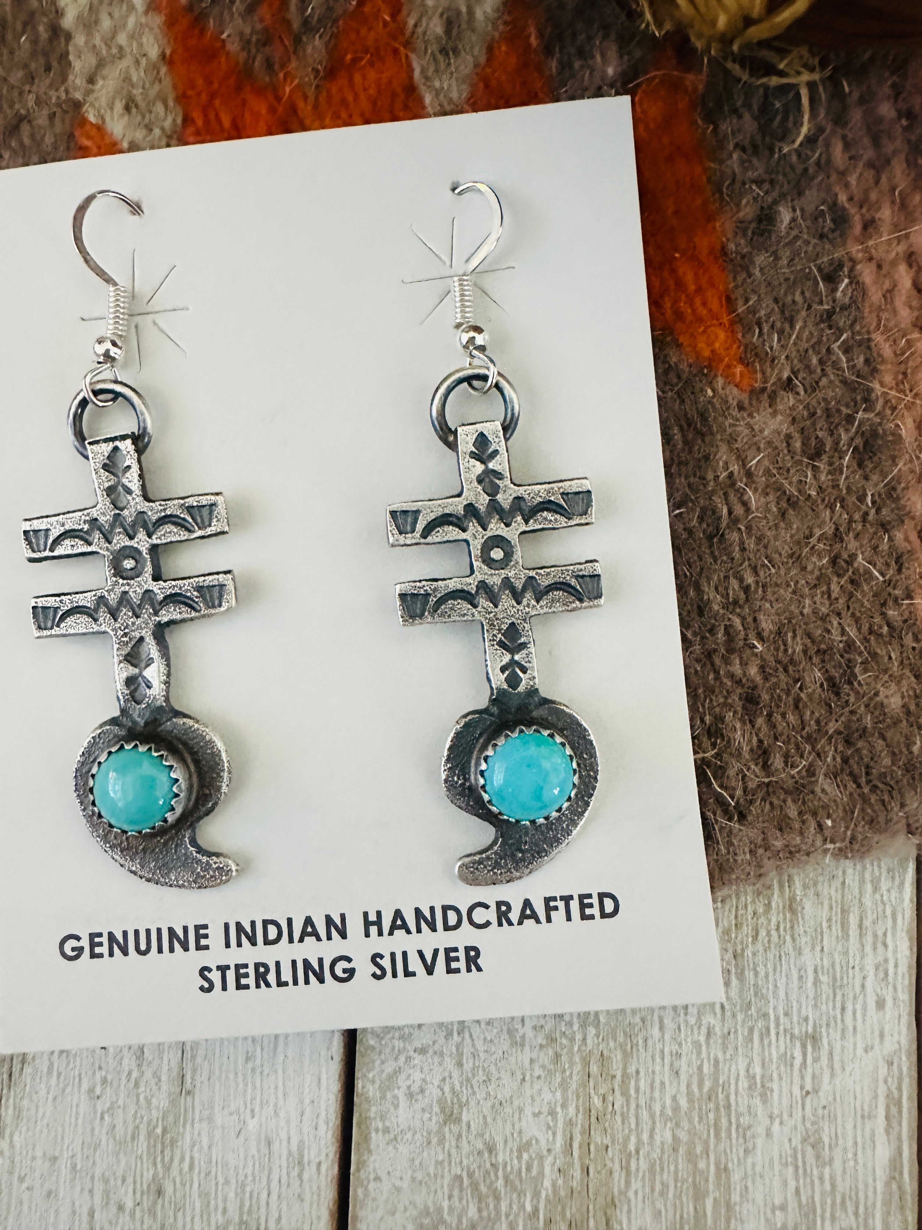 Handcrafted Turquoise & Sterling Silver Dragonfly Dangle Earrings by Kevin Billah
