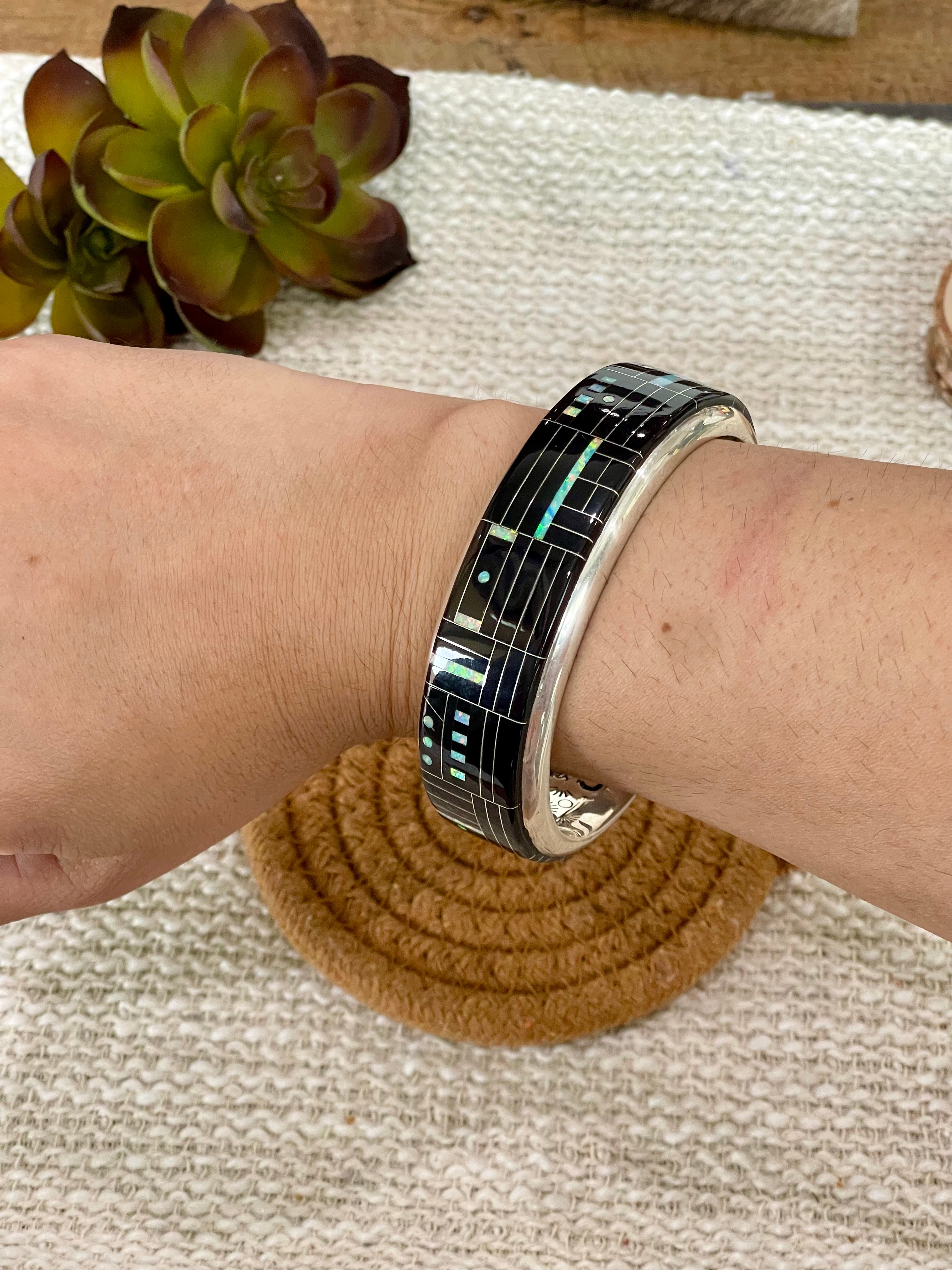 Beautiful Handmade Sterling Silver & Multi Stone, Onyx Inlay Cuff Bracelet