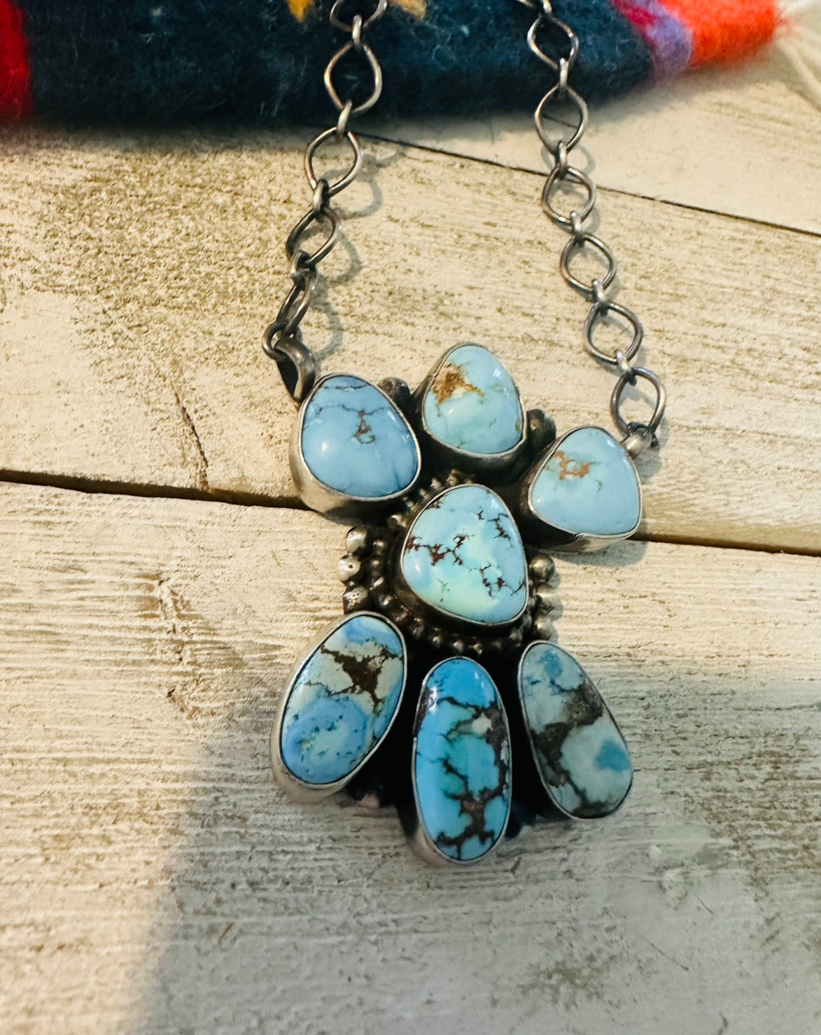 Navajo Sterling Silver & Golden Hills Turquoise Cluster Necklace