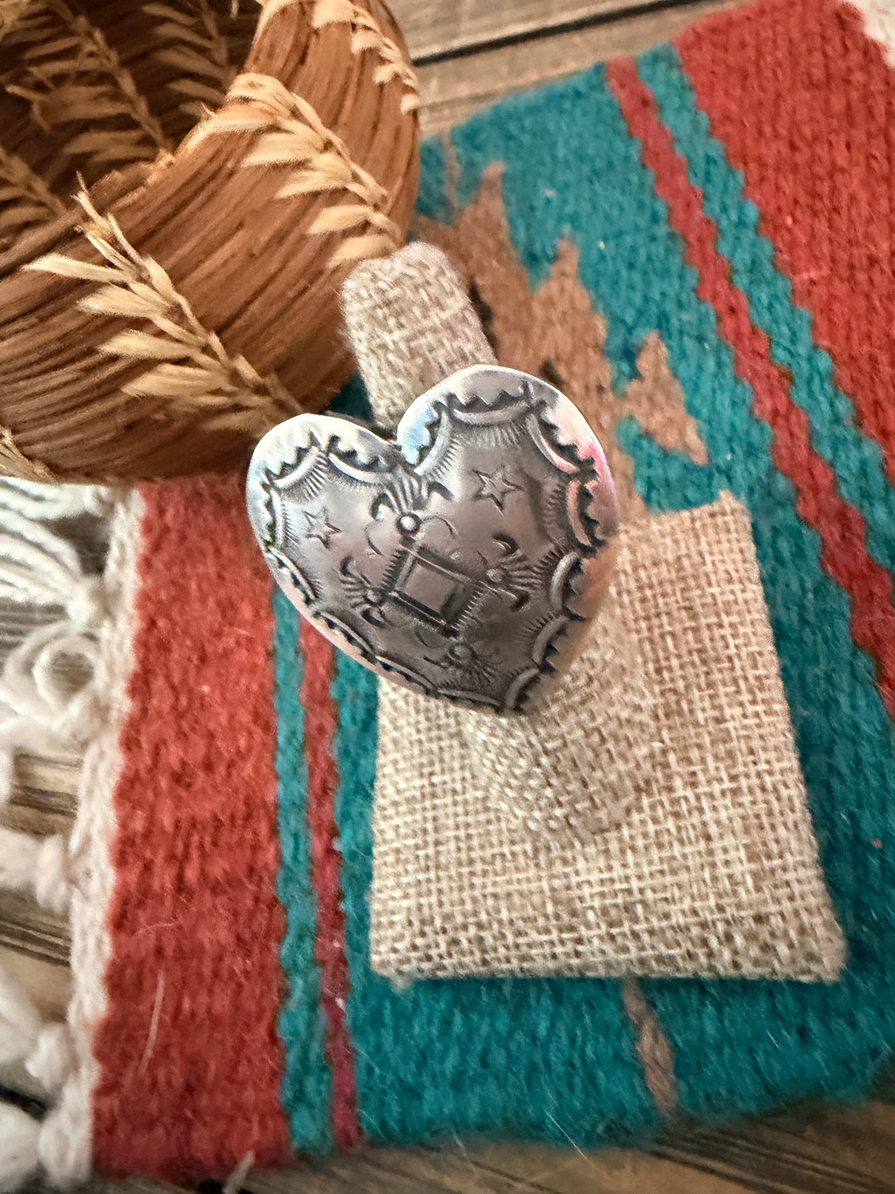 Handcrafted Sterling Silver Adjustable Heart Concho Ring by Vincent Platero