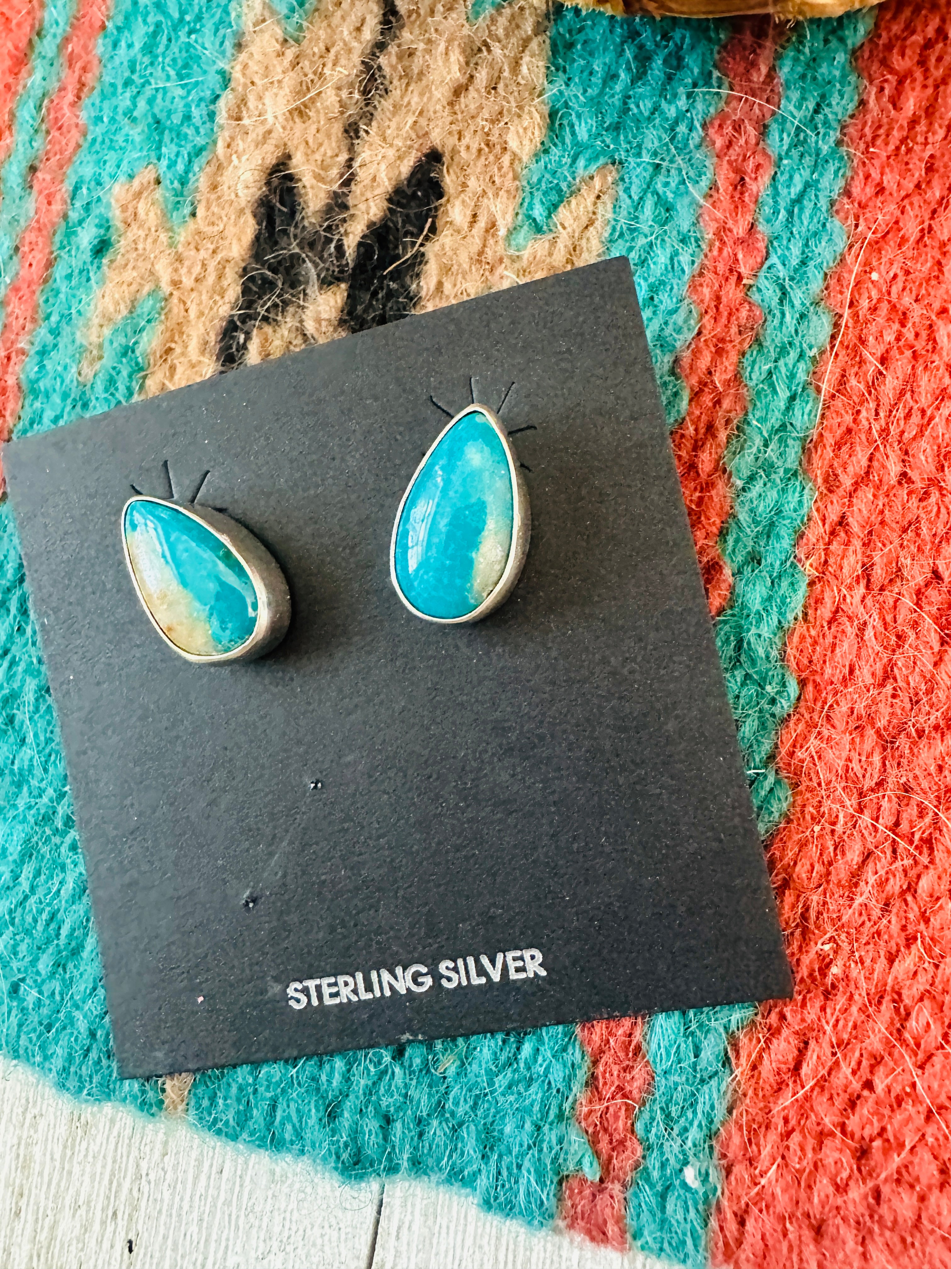 Handcrafted Turquoise & Sterling Silver Teardrop Stud Post Earrings