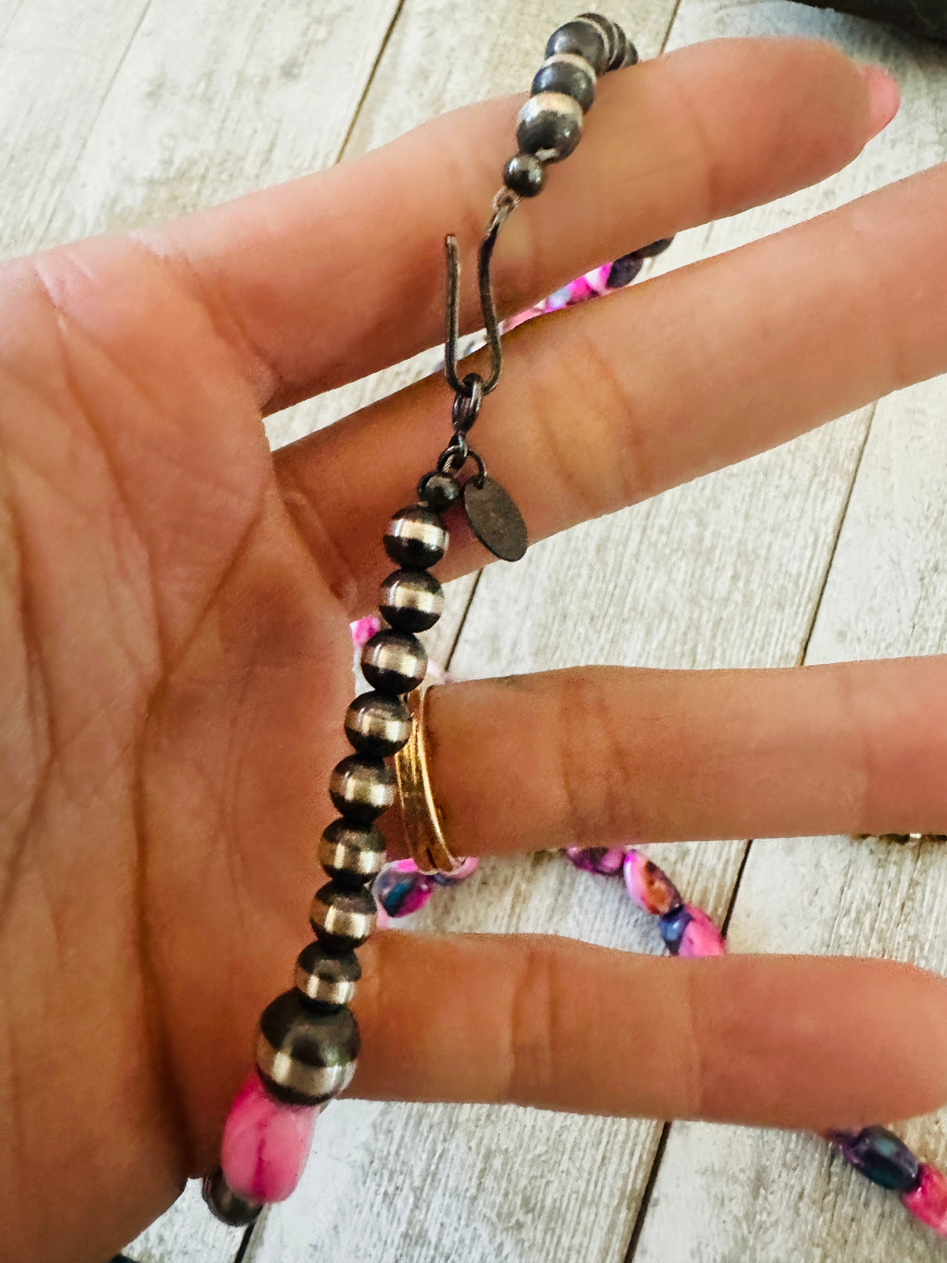 Handcrafted Sterling Silver & Pink Dream Mojave Beaded Necklace