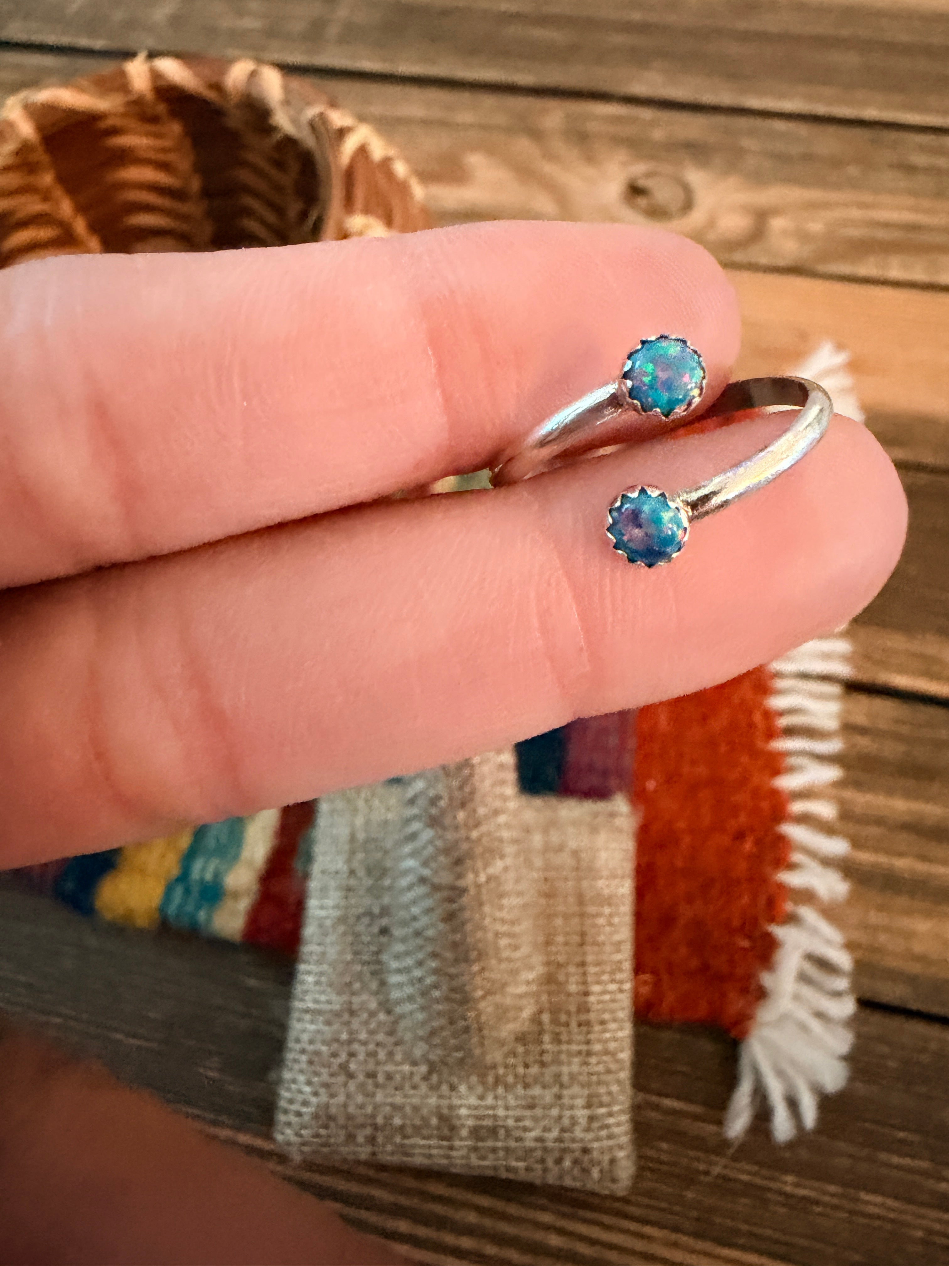 Handcrafted Blue Opal & Sterling Silver Adjustable Ring