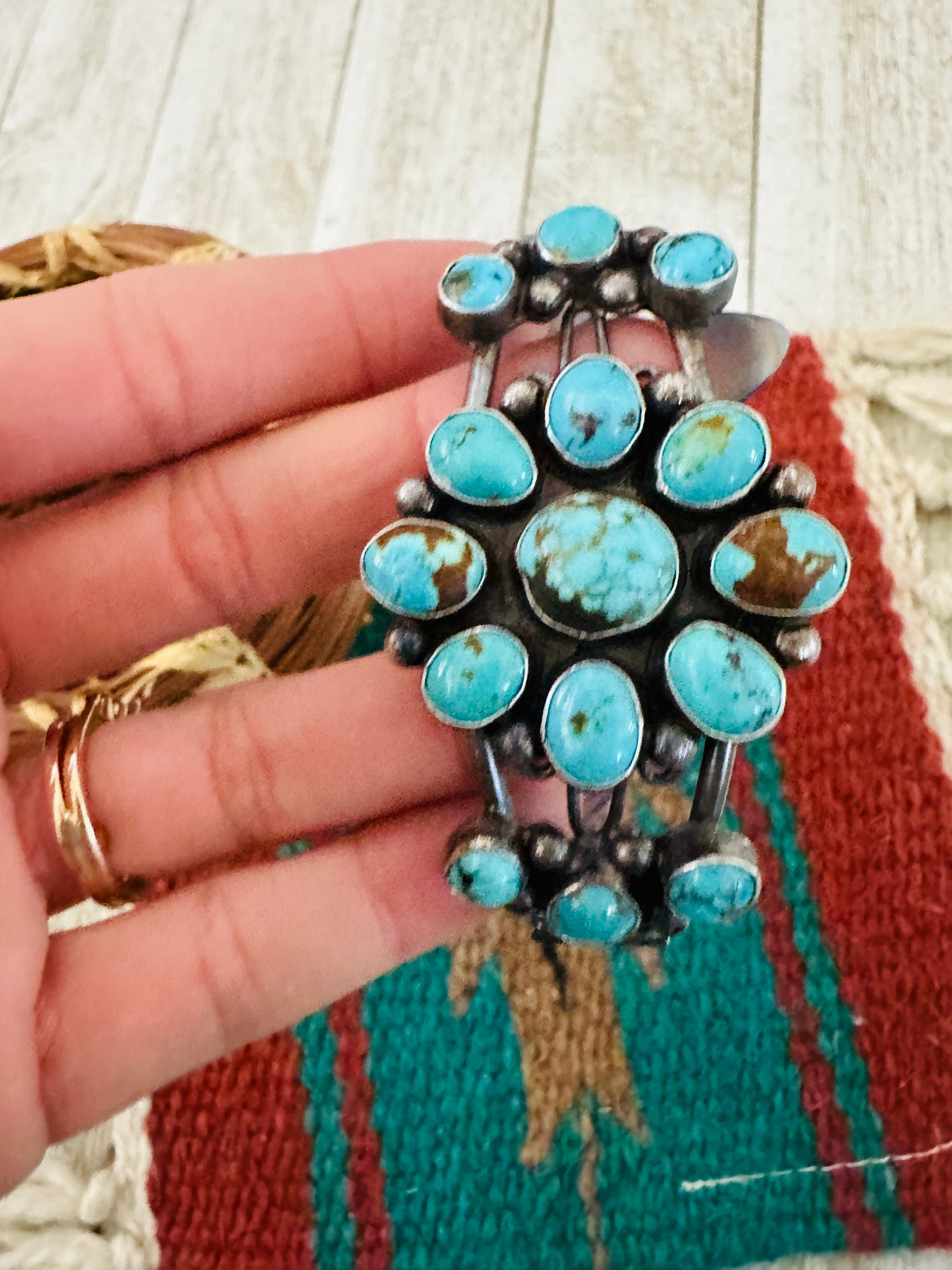 Handcrafted Sterling Silver & Turquoise Cluster Cuff Bracelet by Jacqueline Silver /