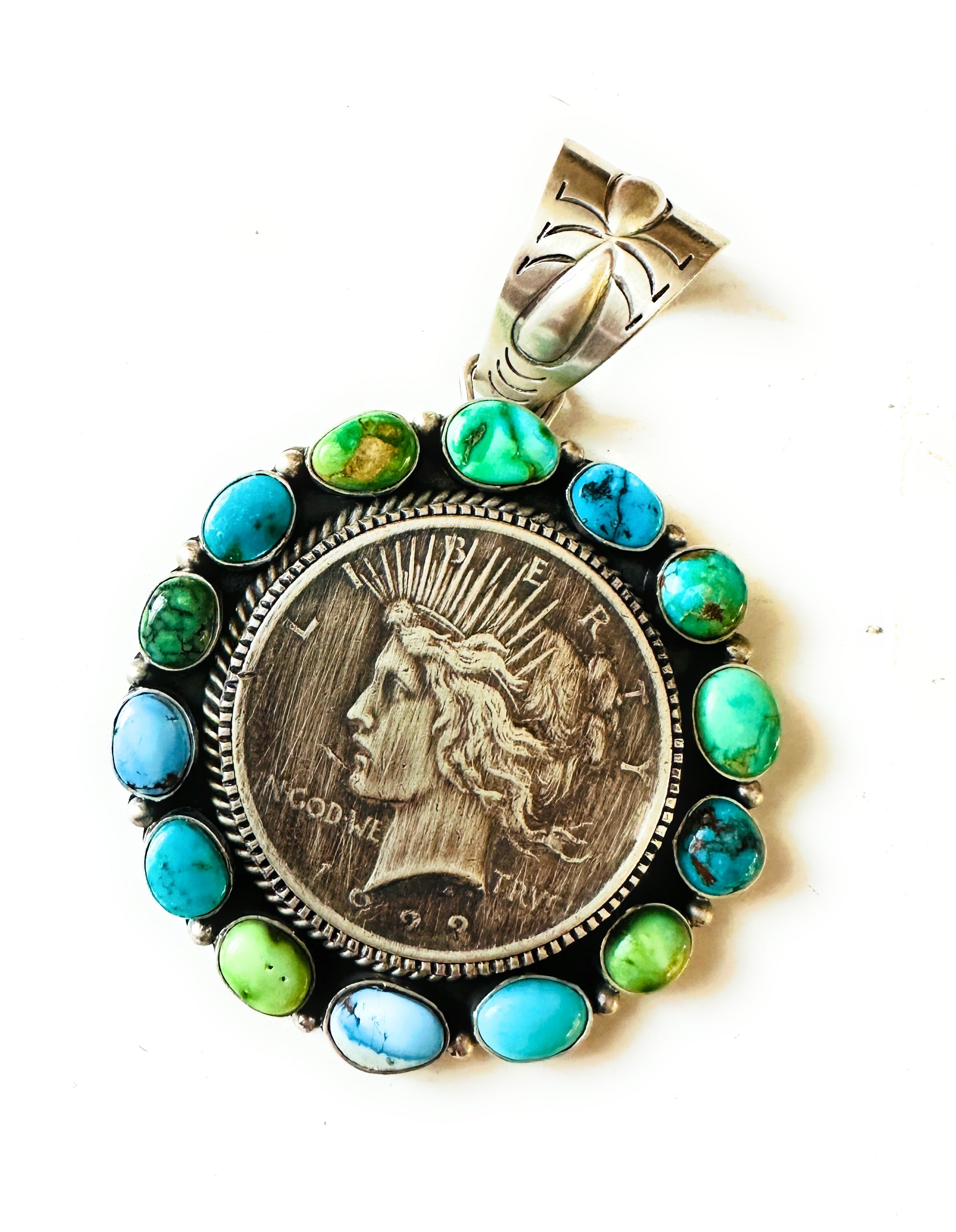 Navajo Sterling Silver & Turquoise Liberty Coin Pendant