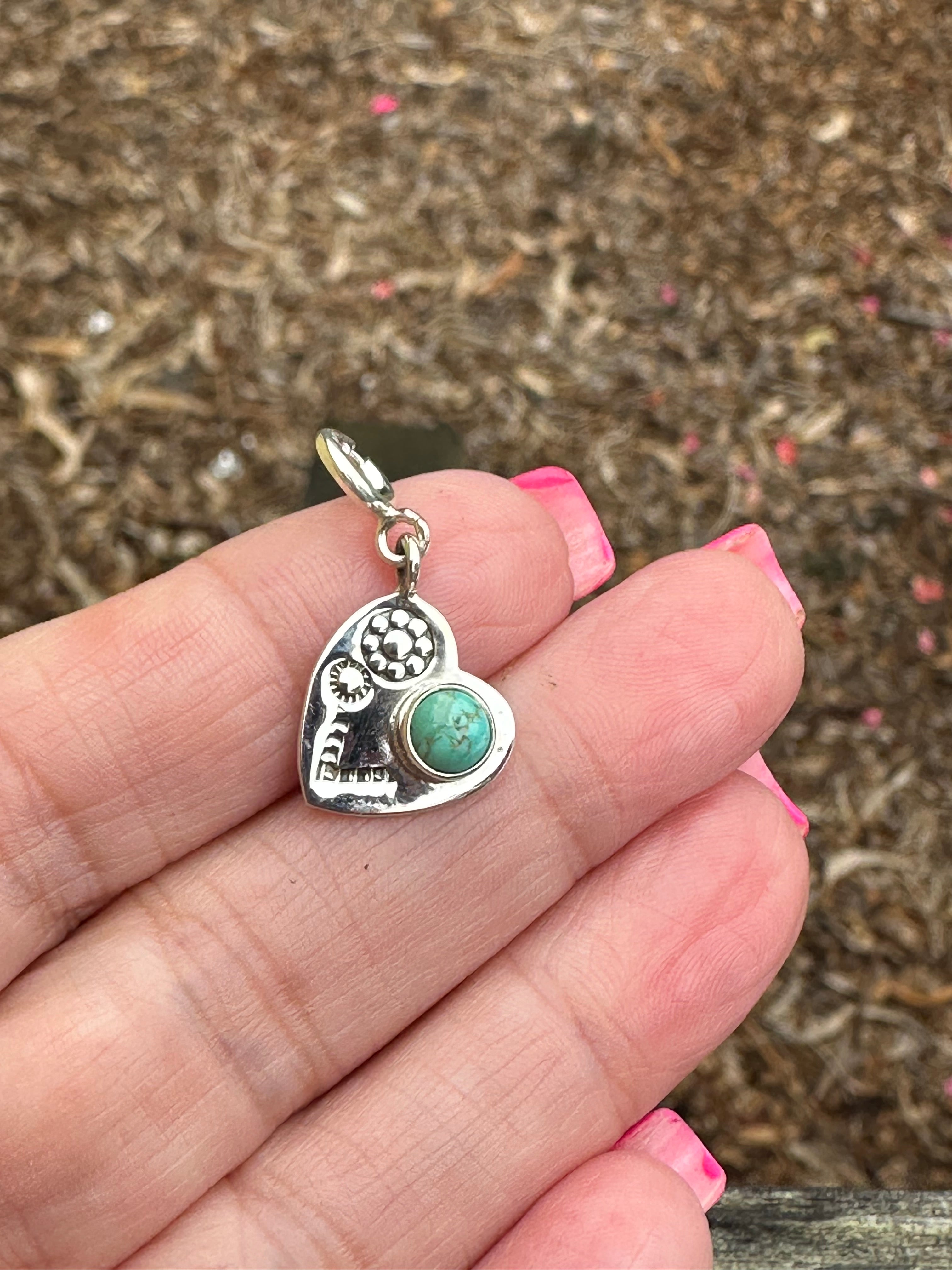 Sterling Silver and Turquoise Garden Heart Charm