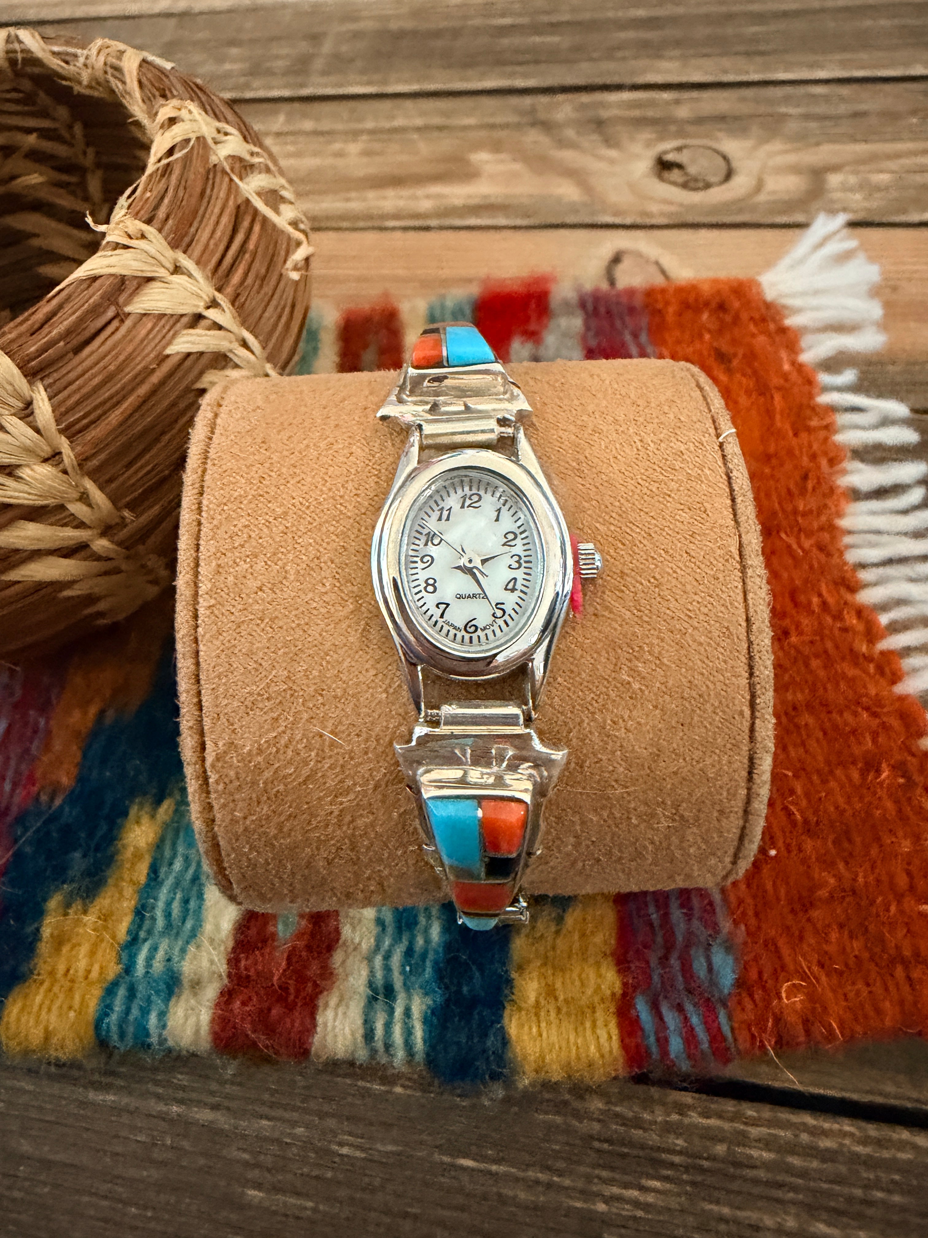 Handcrafted Multi Stone & Sterling Silver Inlay Watch