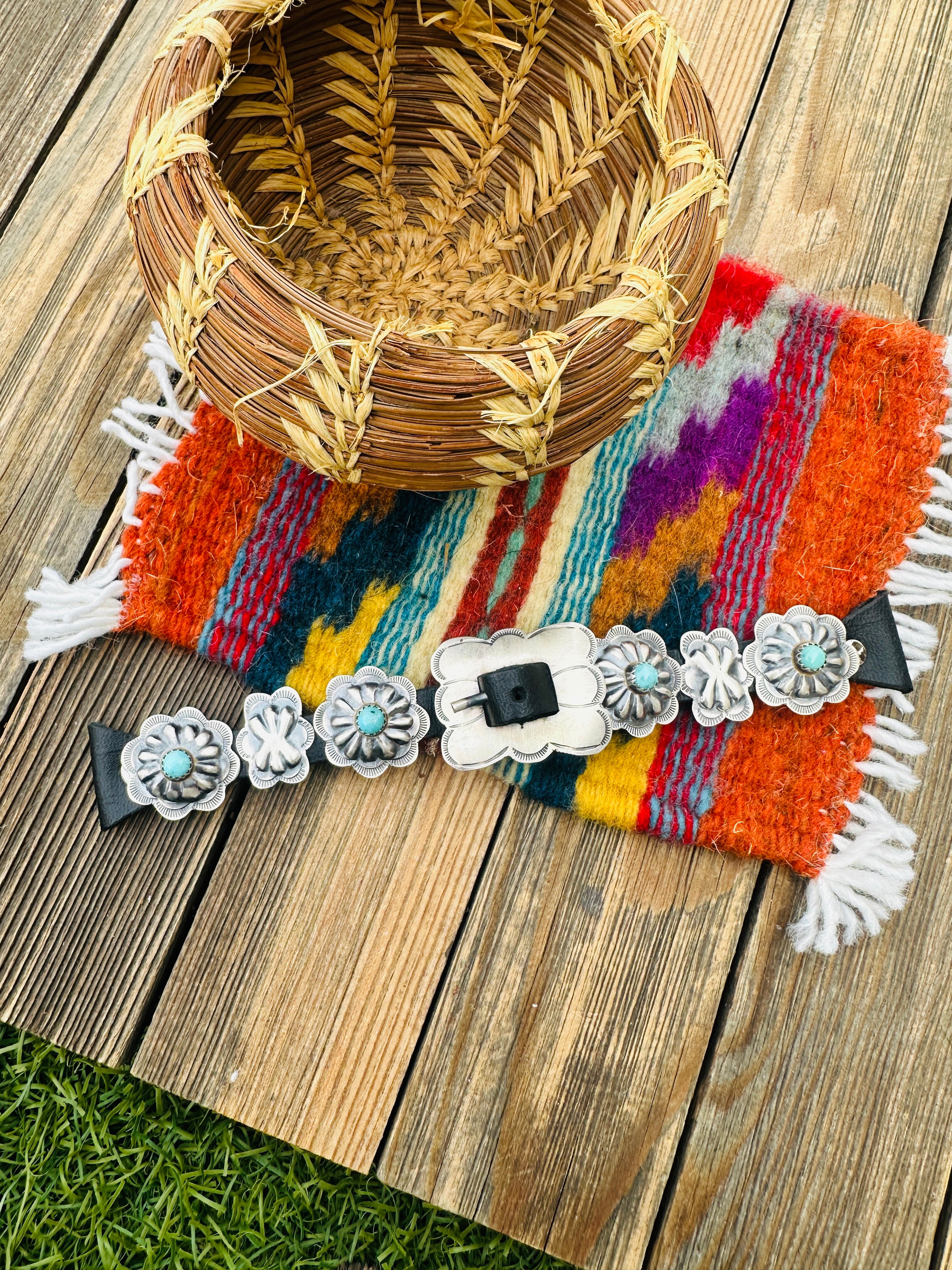 Handcrafted Turquoise & Sterling Silver Leather Watch Band