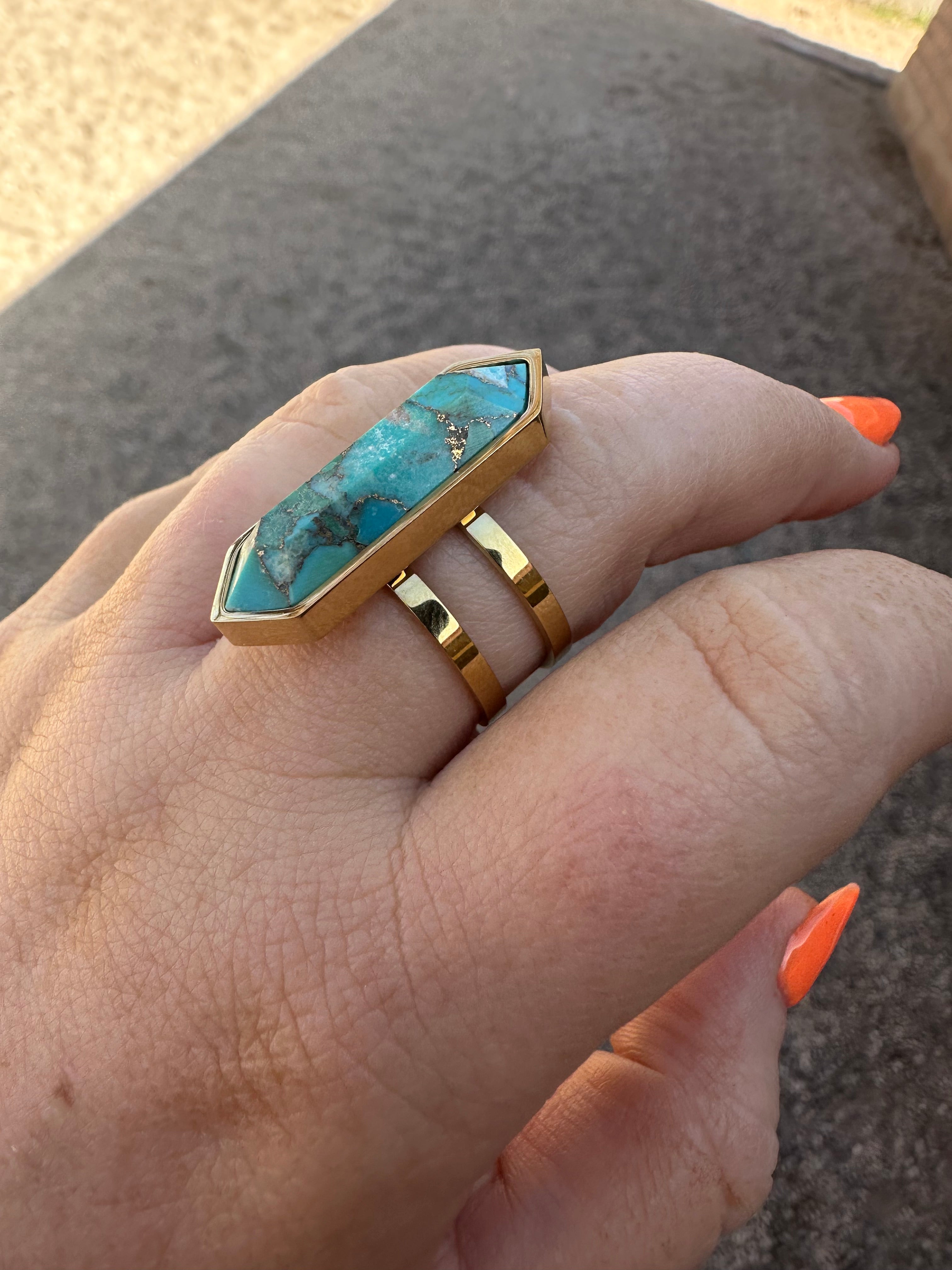 “The Golden Collection” Wild & Free Handmade Natural Turquoise 14k Gold Plated Adjustable Ring